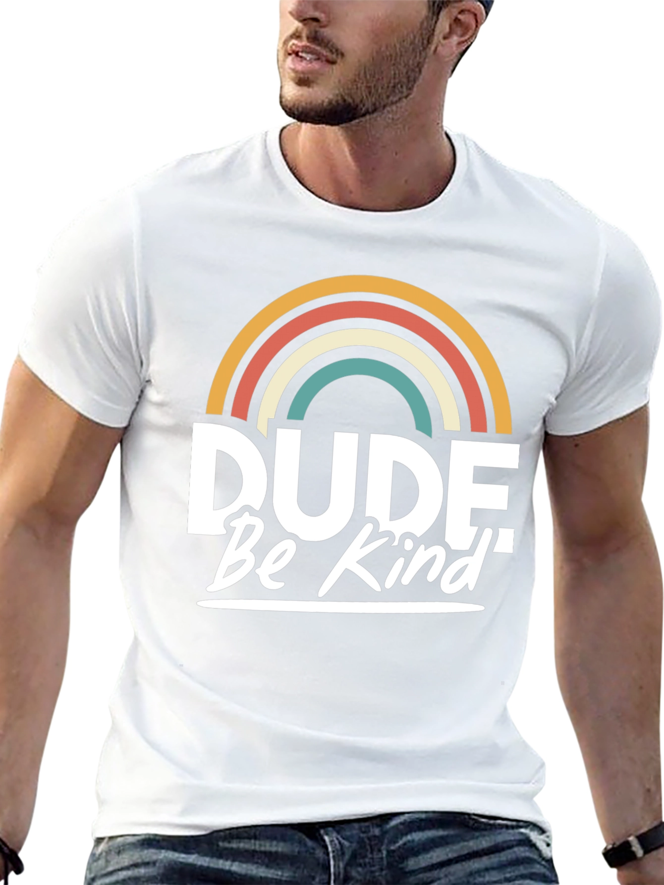 Dude Be Kind T-Shirt - Retro Rainbow Graphic Tee