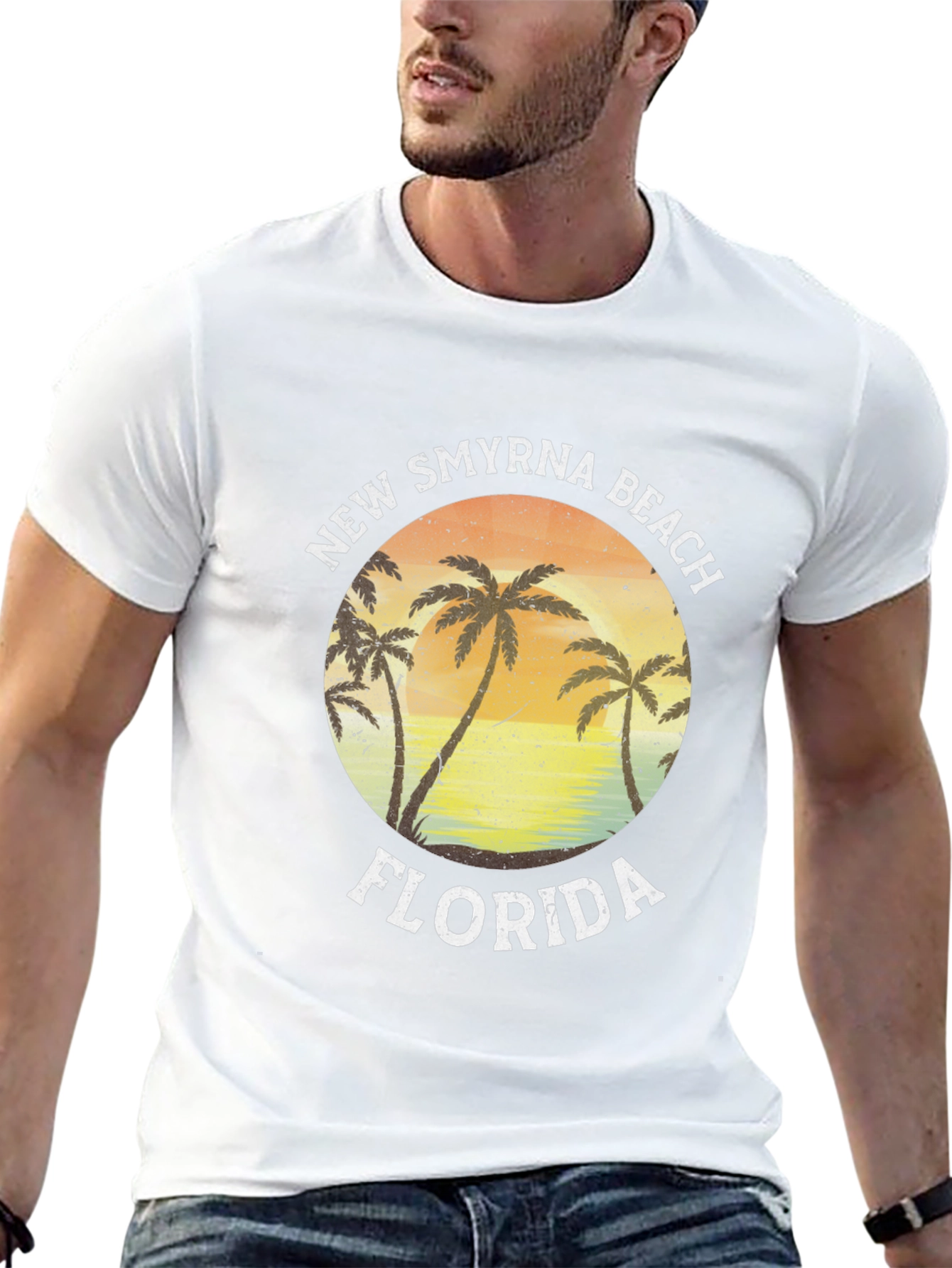 New Smyrna Beach Florida T-Shirt Palm Tree Sunset