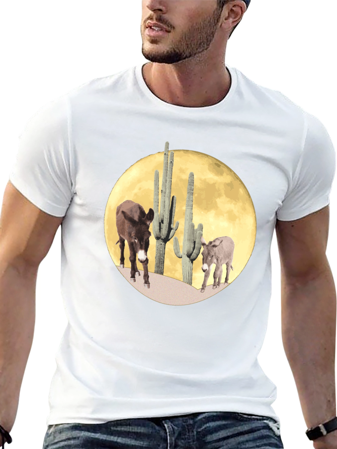 Desert Donkey Moon Graphic Tee - Black Cotton Blend
