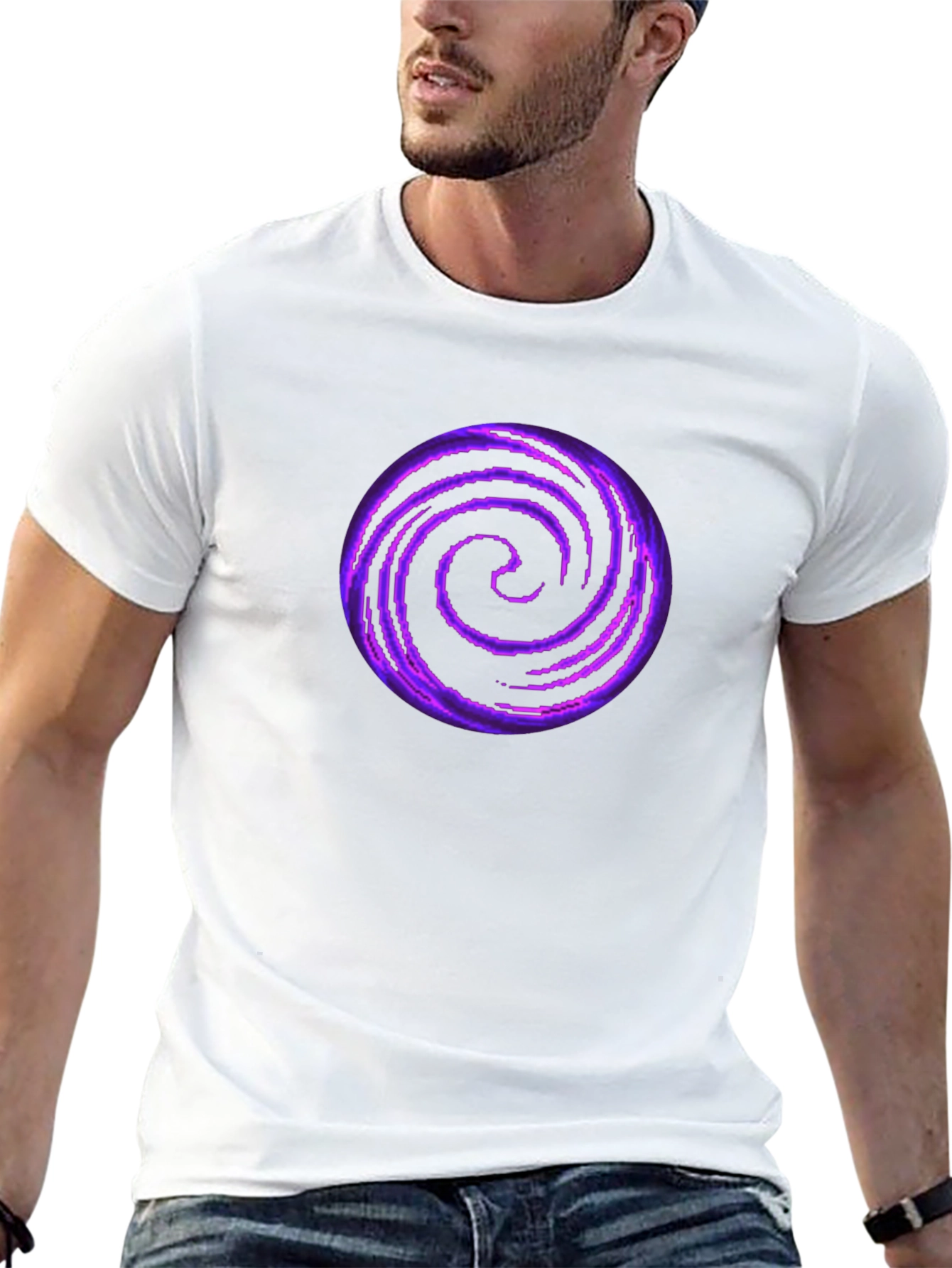 Black T-Shirt with Purple Galaxy Swirl Design