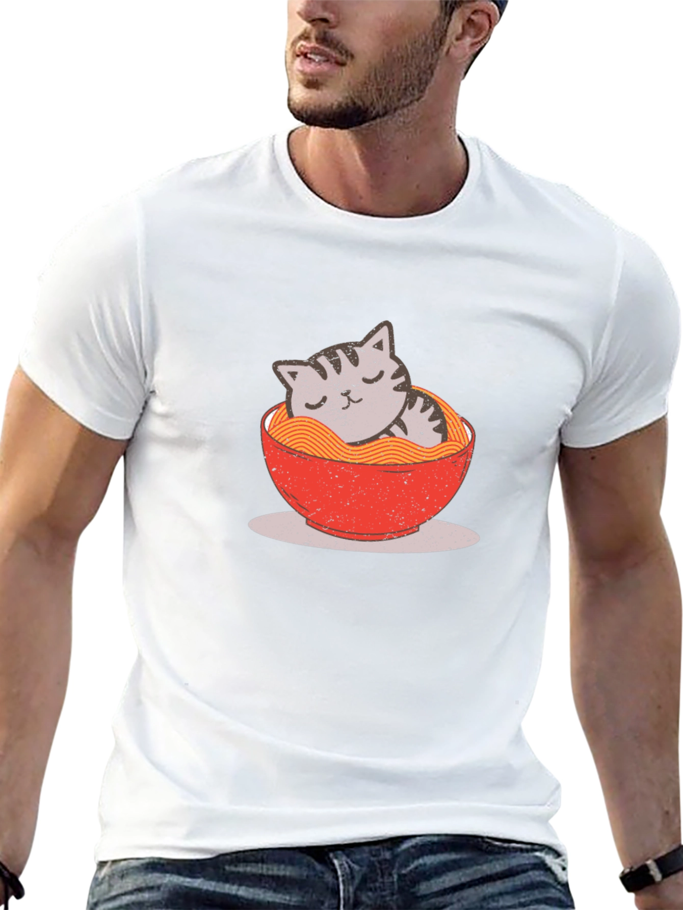 Cat Ramen Bowl Graphic T-Shirt