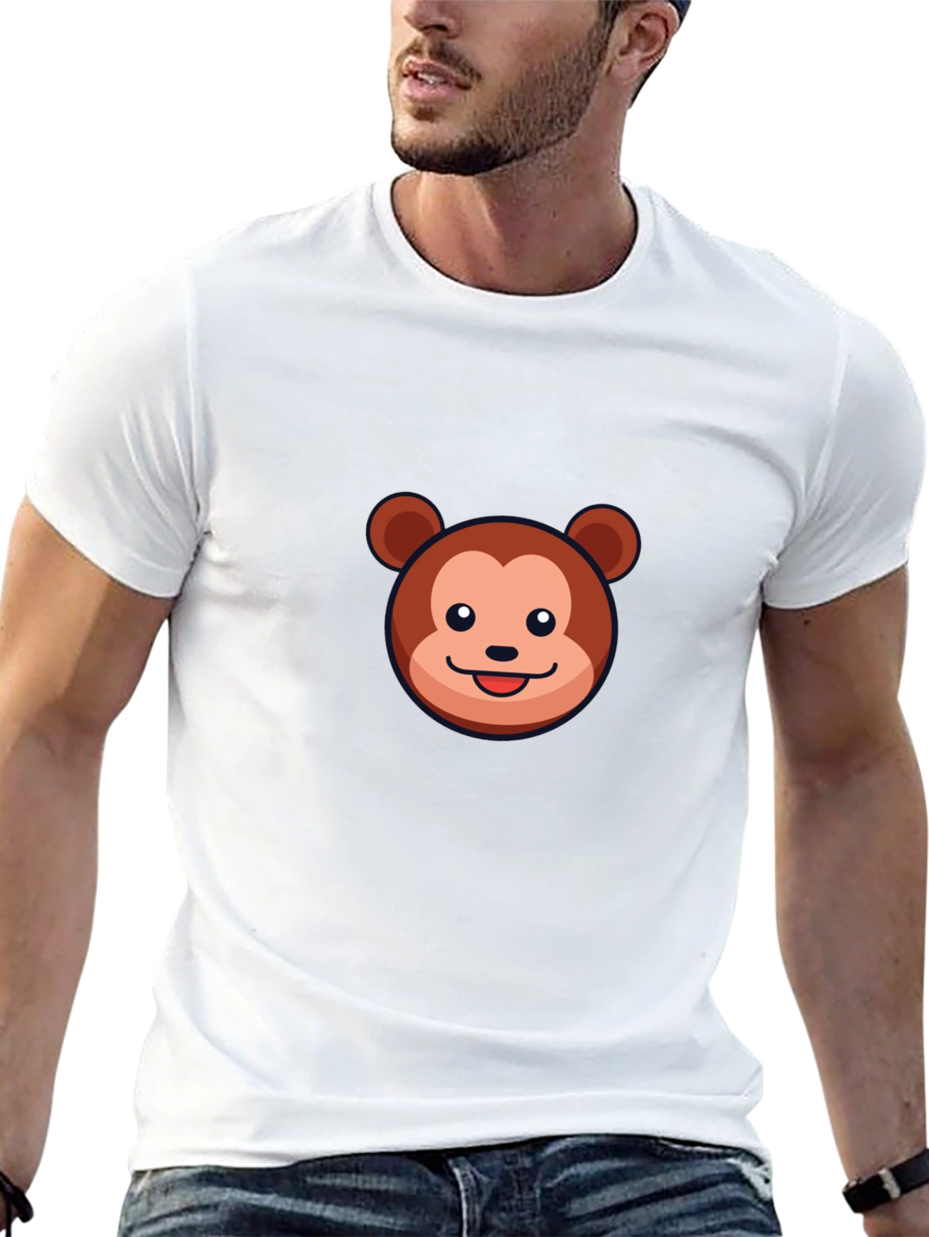 Cute Monkey Graphic Tee - Soft Black Cotton T-Shirt