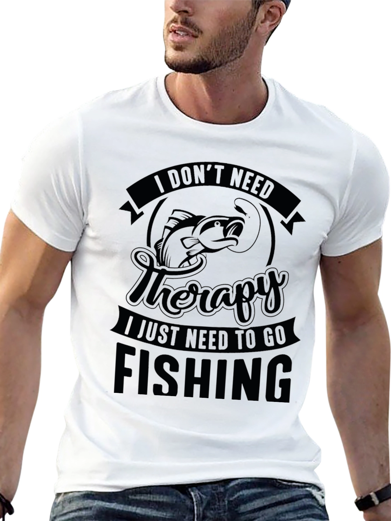 Fishing Therapy Black T-Shirt
