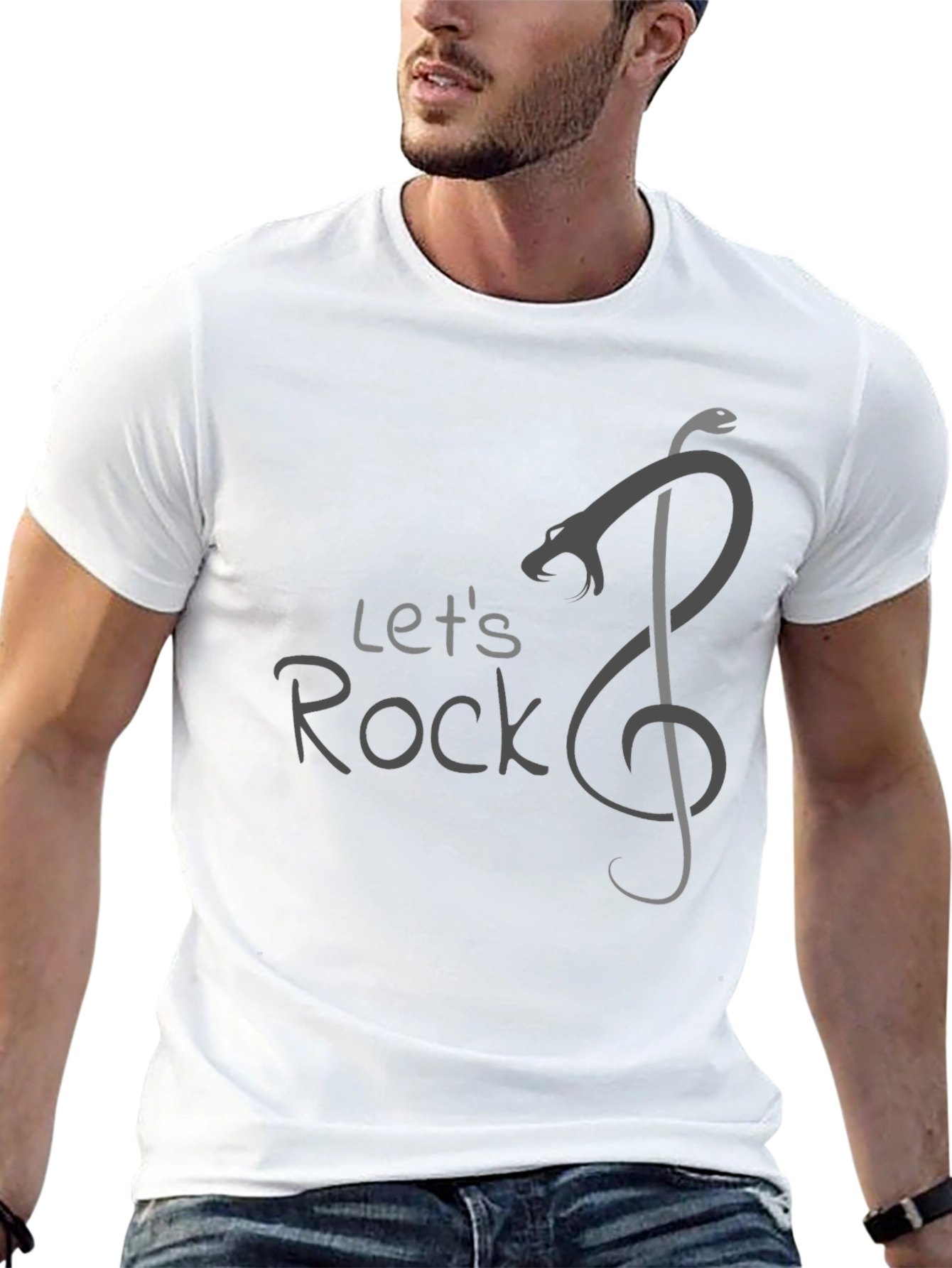 Lets Rock T-Shirt Snake Music Treble Clef Mens Black