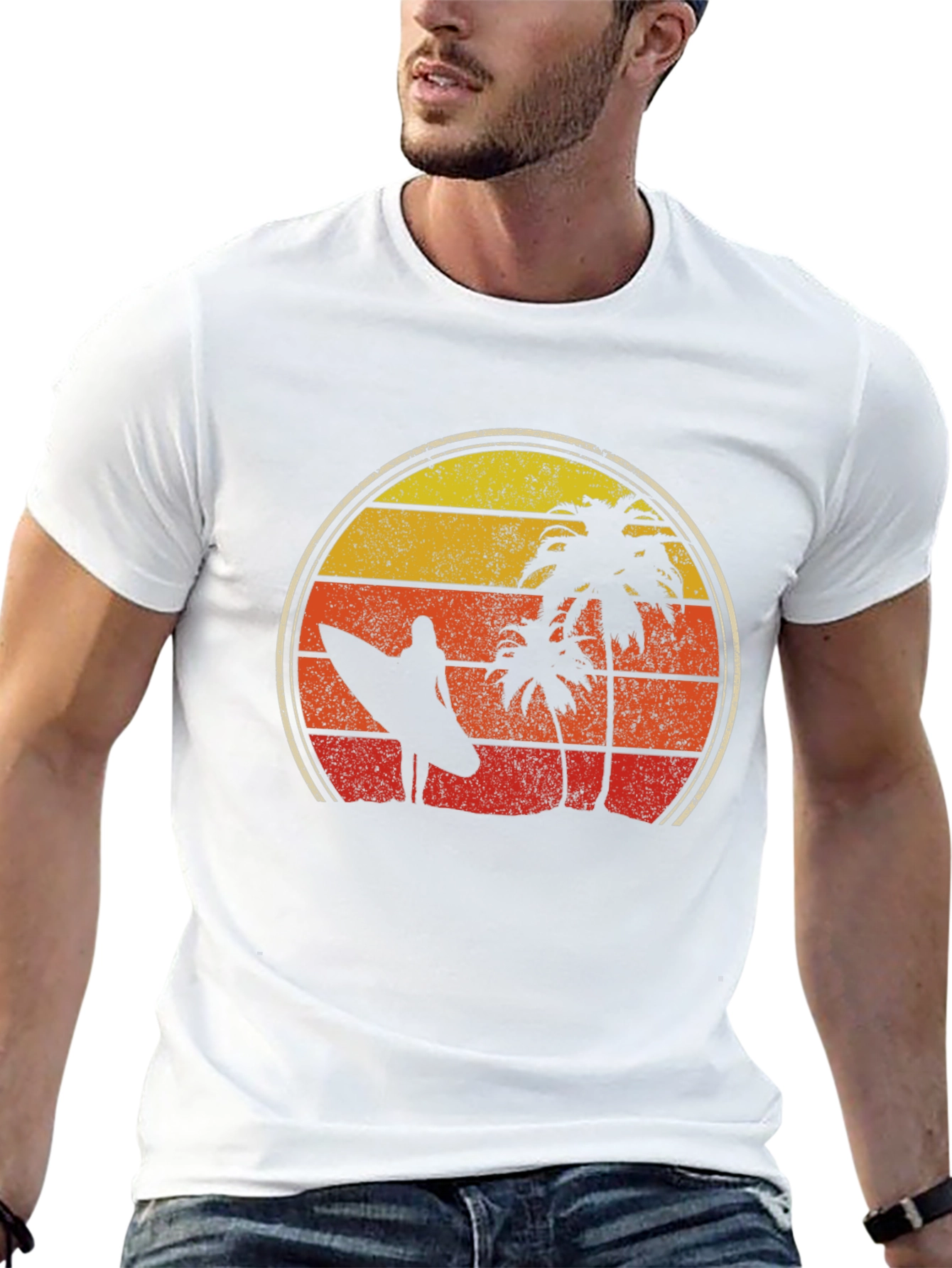 Retro Sunset Beach Surfer Graphic Tee