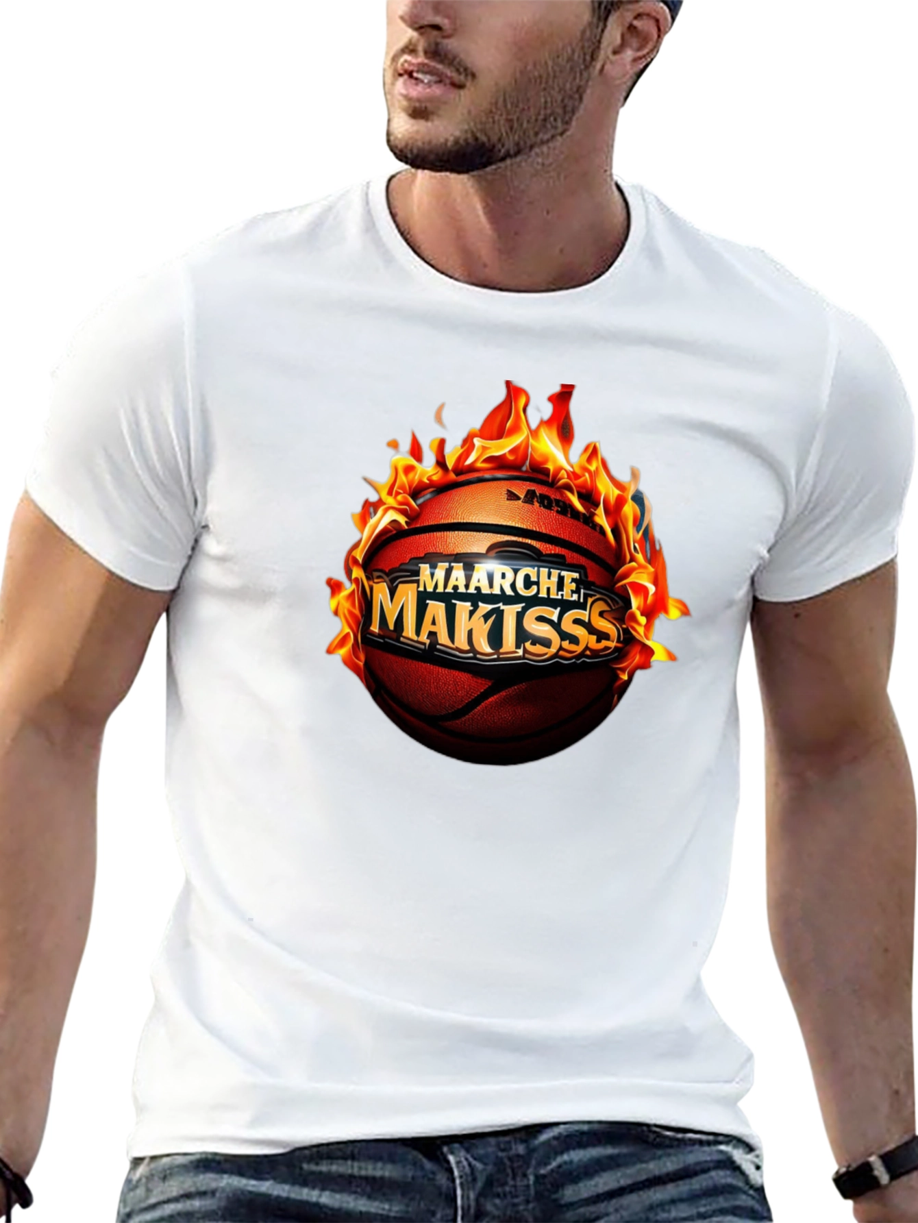 Flaming Basketball Graphic T-Shirt