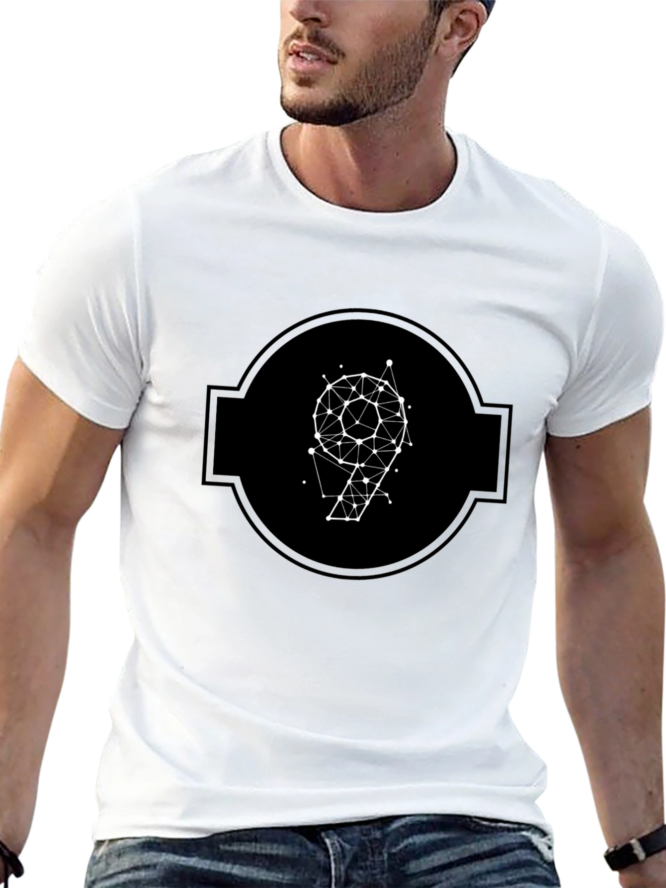 Geometric Number 9 Black T-Shirt