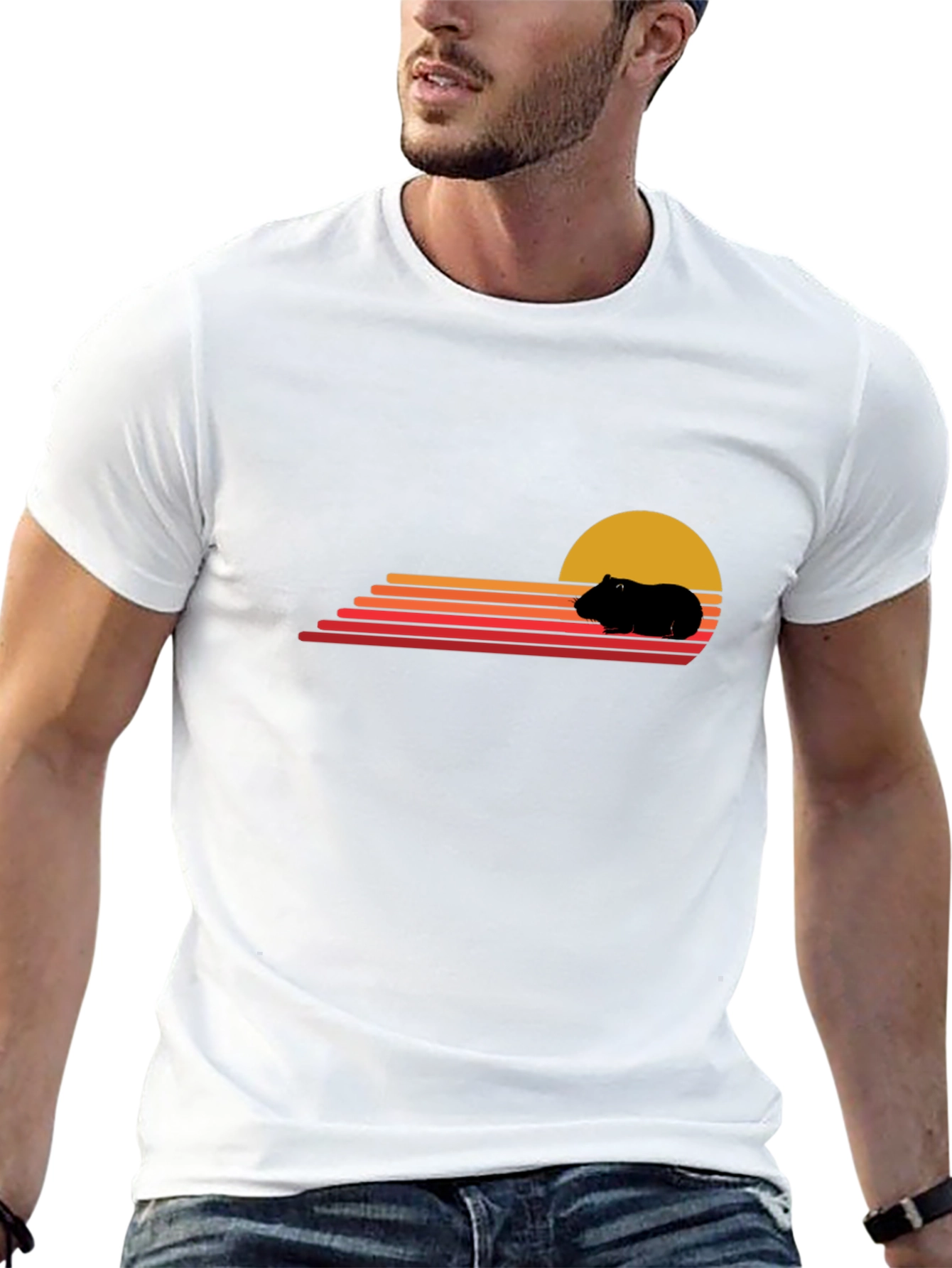 Retro Guinea Pig Sunset T-Shirt