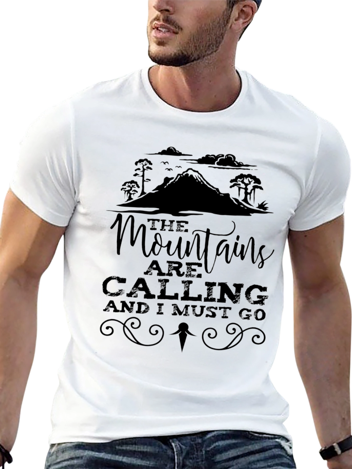 Mountains Are Calling Black Graphic Tee
