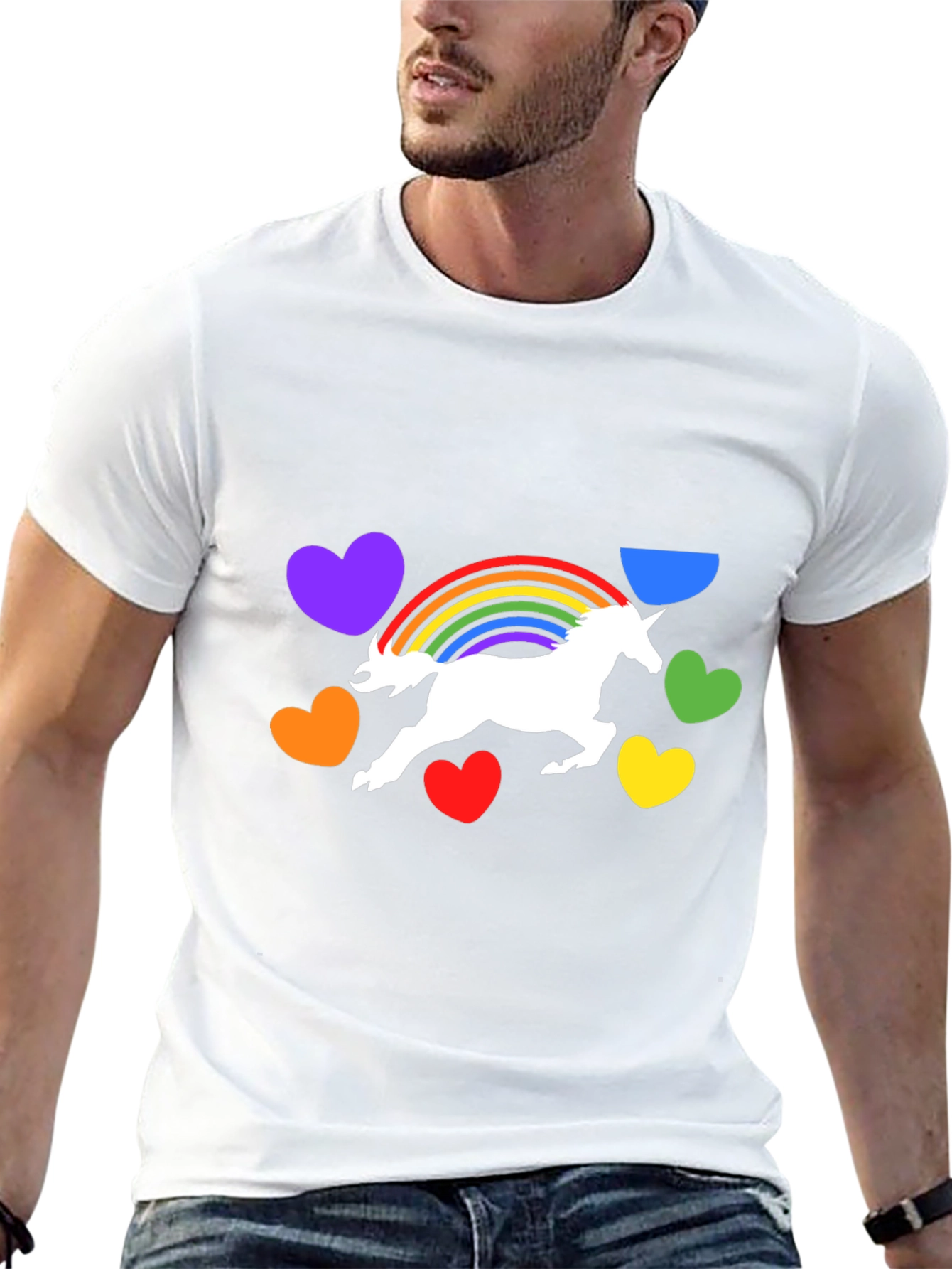 Unicorn Rainbow Heart Graphic Black T-Shirt