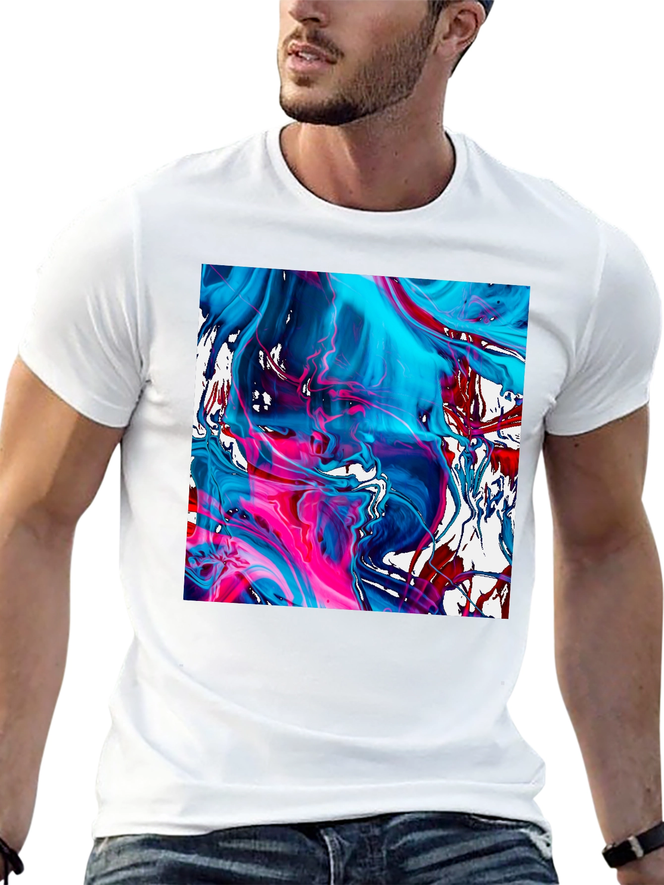 Abstract Art Graphic Tee - Mens Black Cotton T-Shirt