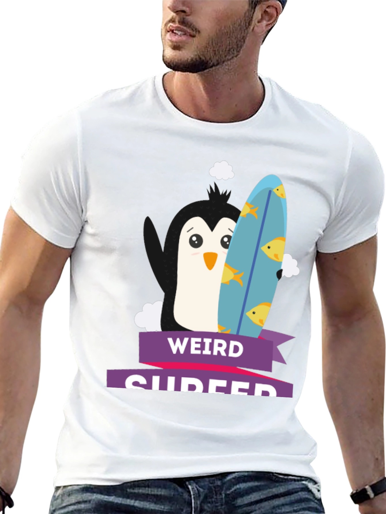 Weird Surfer Penguin Graphic Tee - Black T-Shirt
