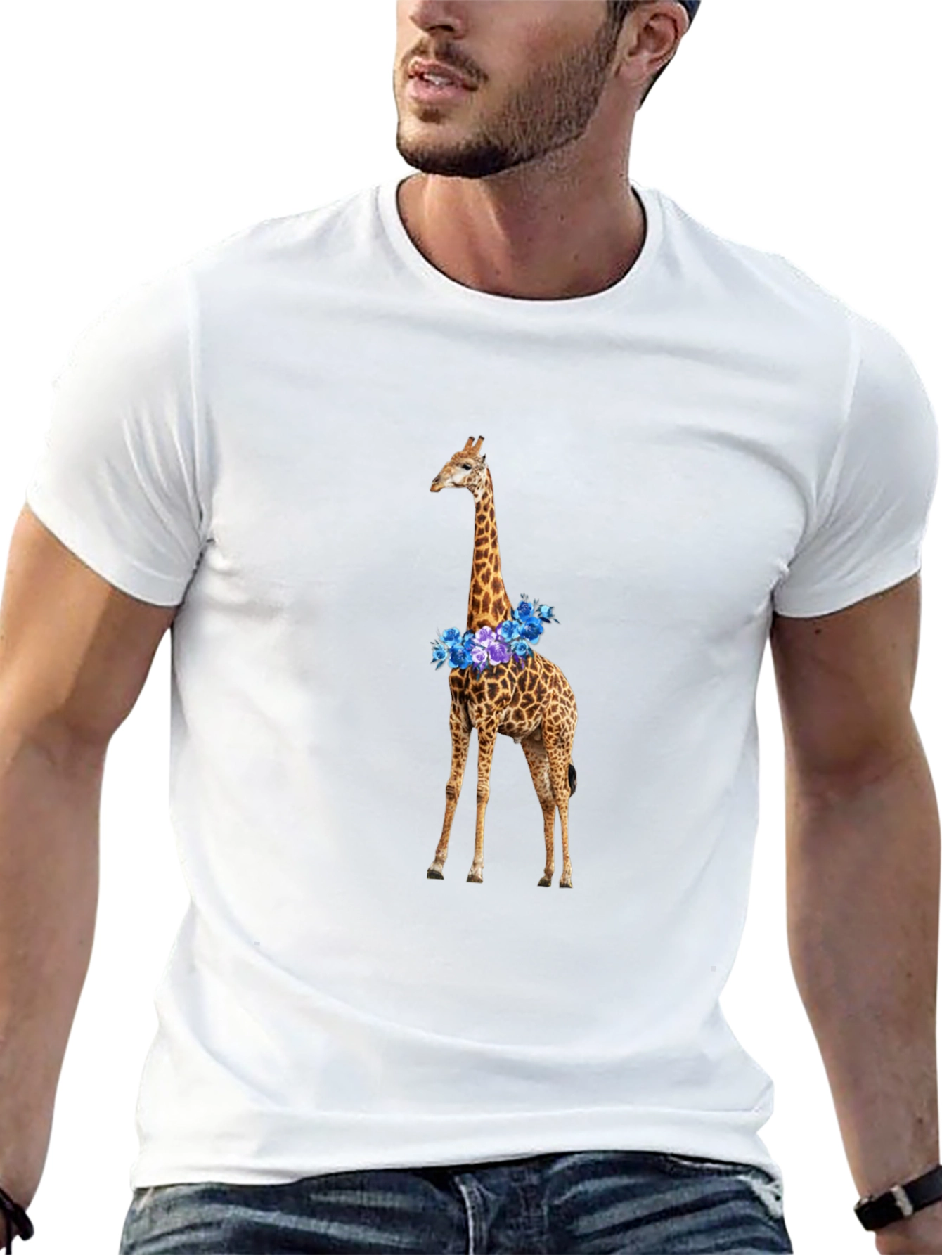 Floral Giraffe Graphic T-Shirt - Black Cotton Tee