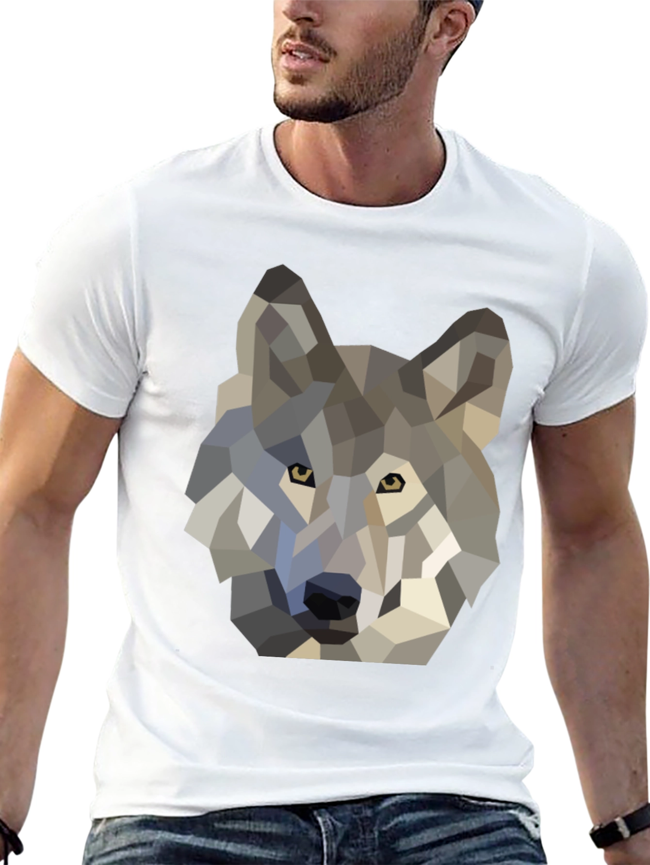 Geometric Wolf Graphic Tee - Black Cotton T-Shirt