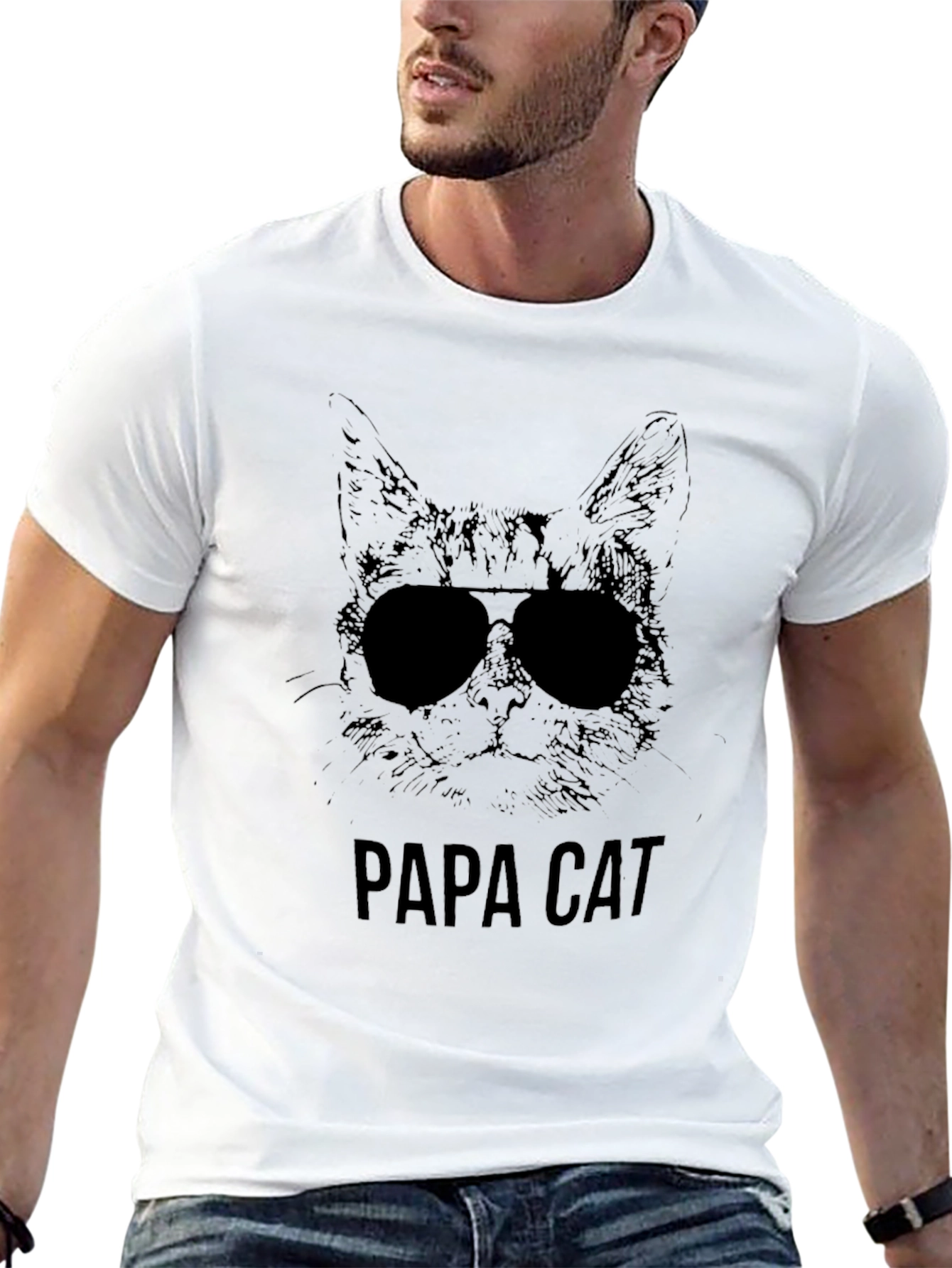 Papa Cat Graphic Tee - Cool Cat Dad Shirt