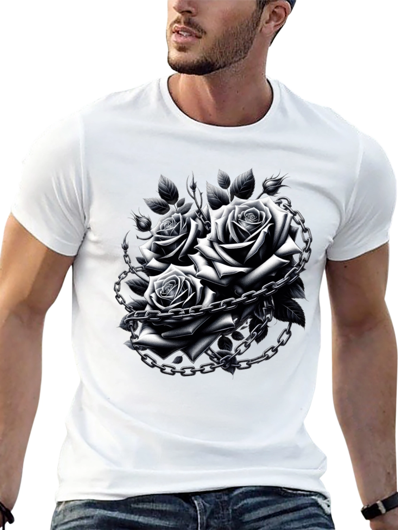 Rose Chain Graphic Black T-Shirt