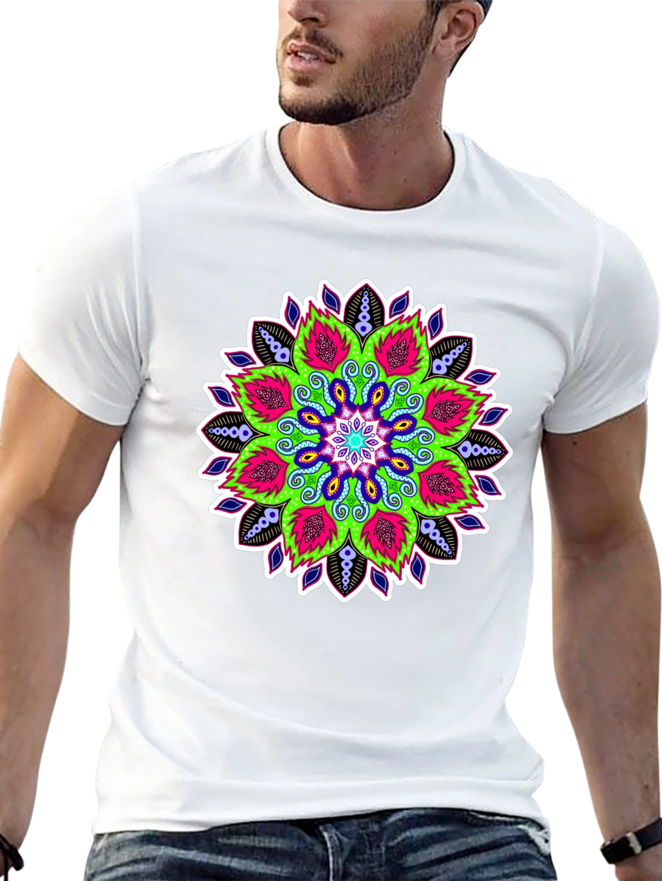 Vibrant Mandala Graphic Print Black Tee