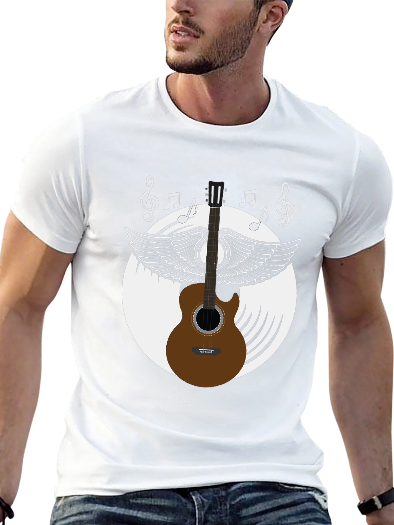 Musical Guitar Wings Black Graphic Tee