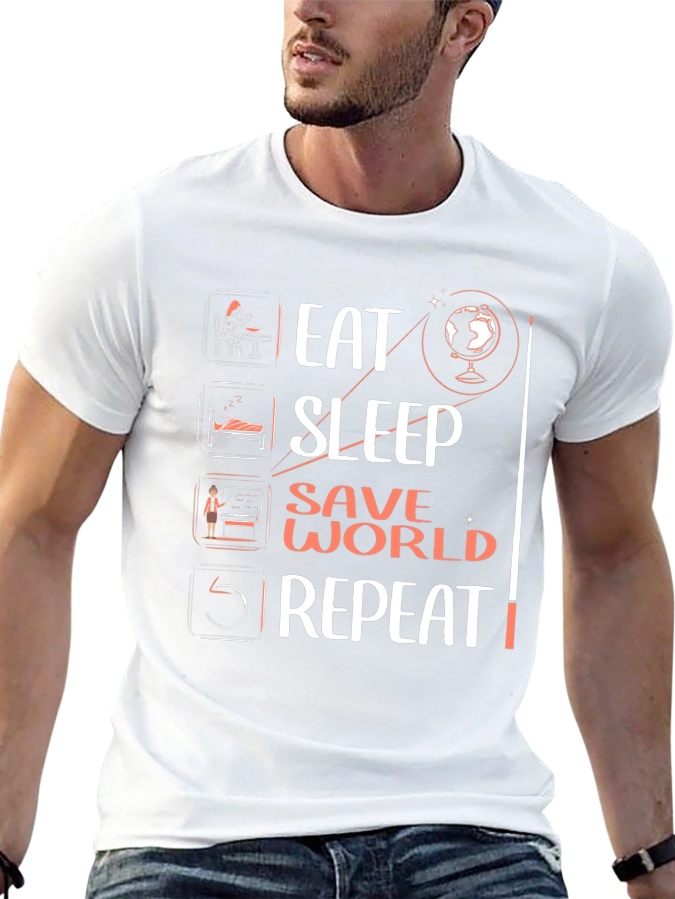 Eat Sleep Save World Repeat Graphic Tee