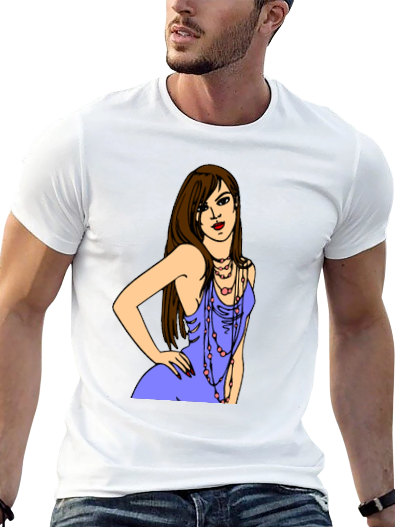 Stylish Black T-Shirt with Illustrated Woman Design