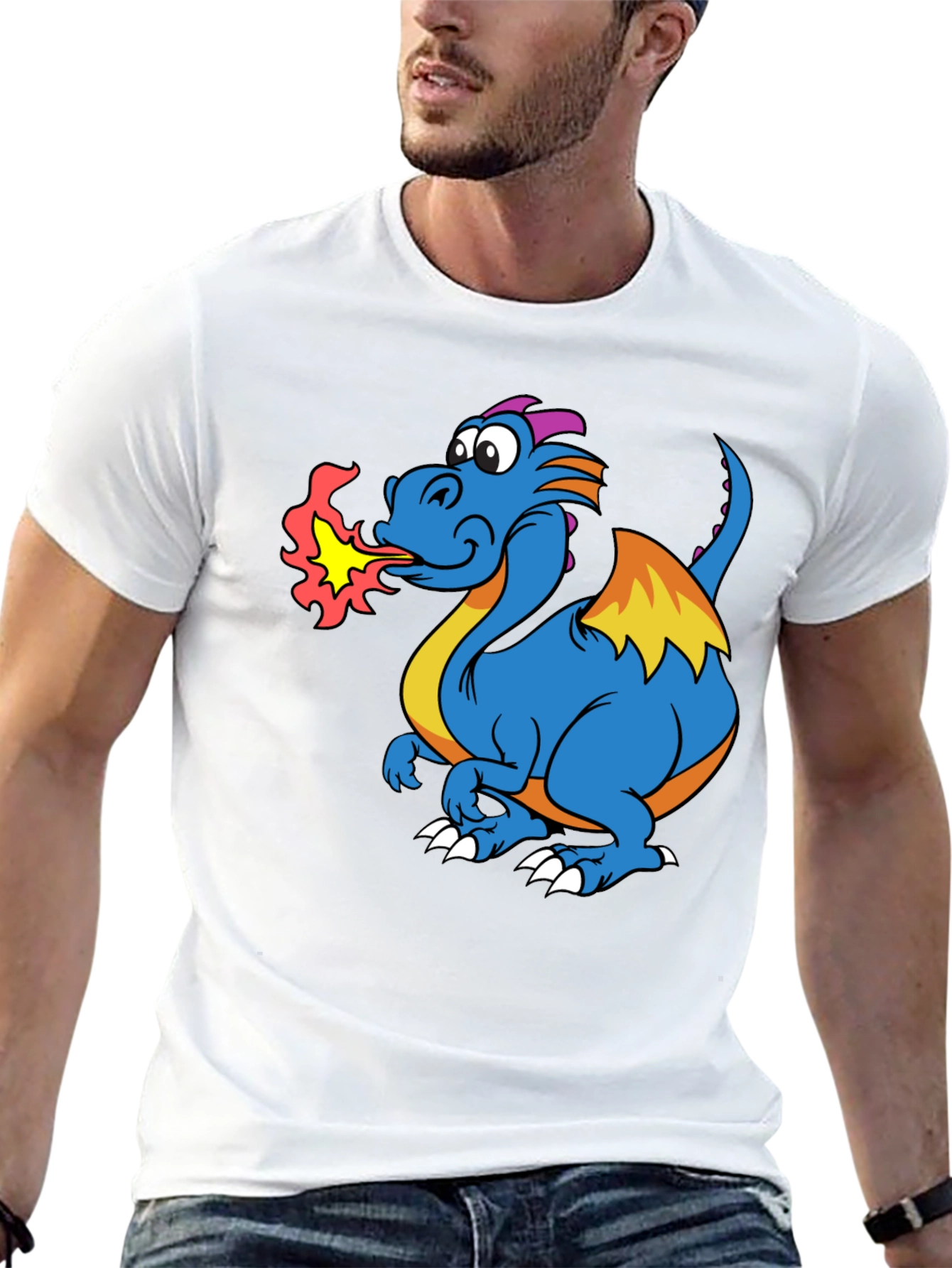Fire-Breathing Dragon Graphic T-Shirt - Black