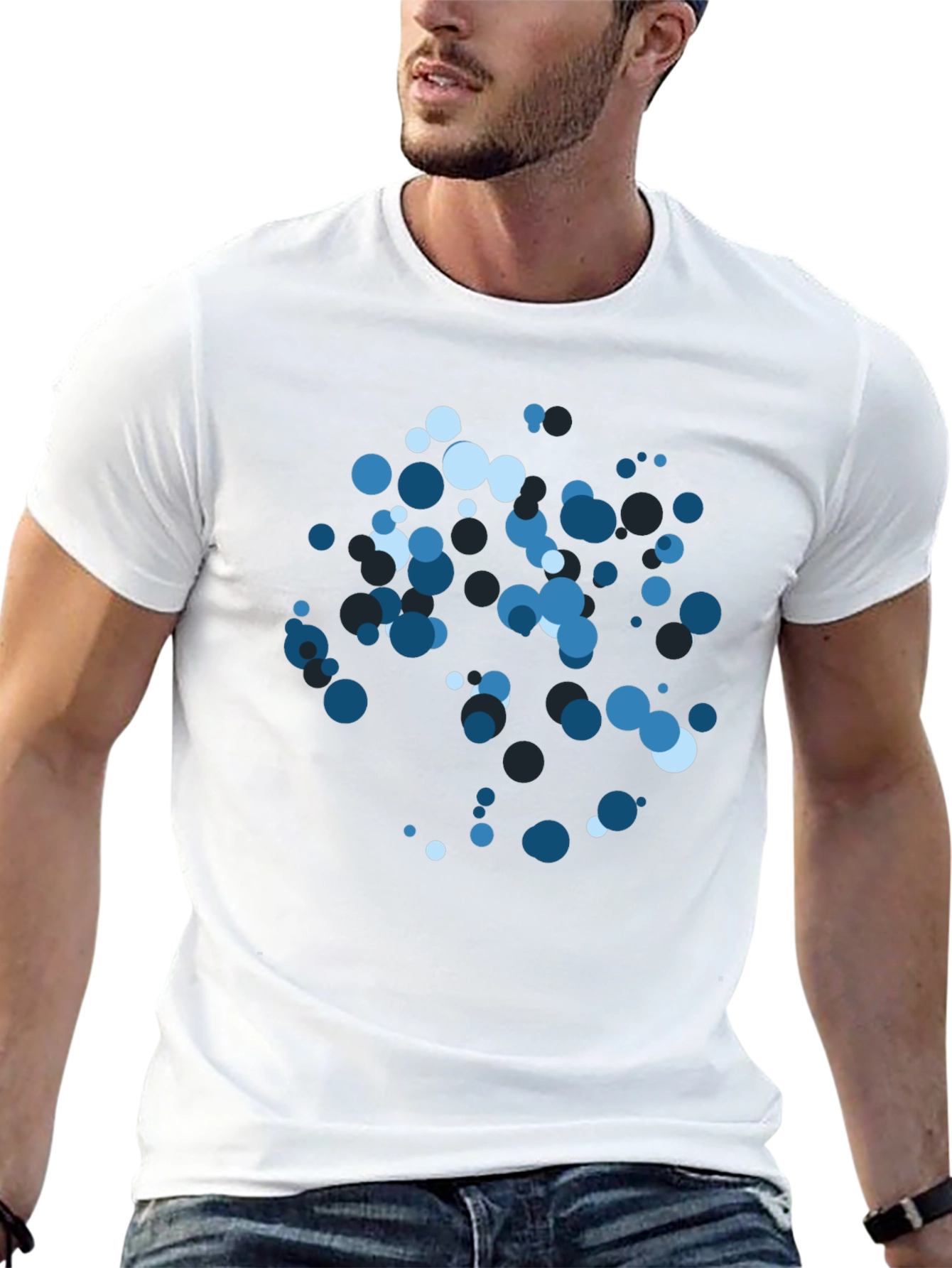 Blue Circles Graphic Print Black T-Shirt