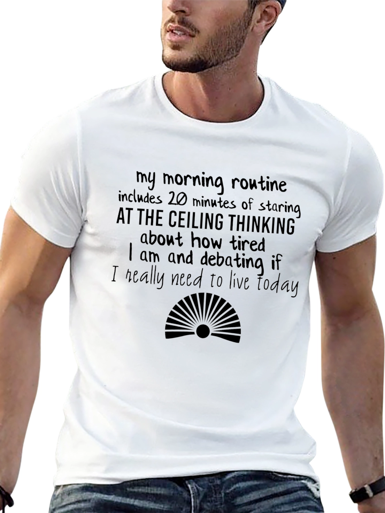 Humorous Morning Routine Black T-Shirt