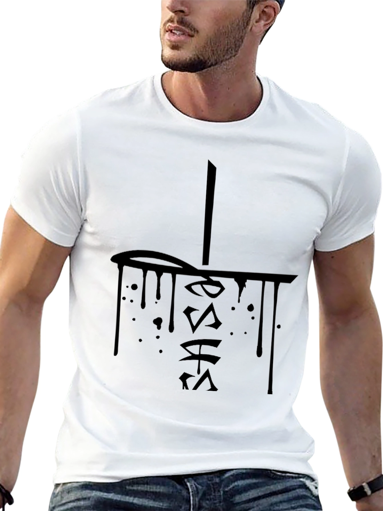 Edgy Black Graphic Tee - Dripping Ink Style