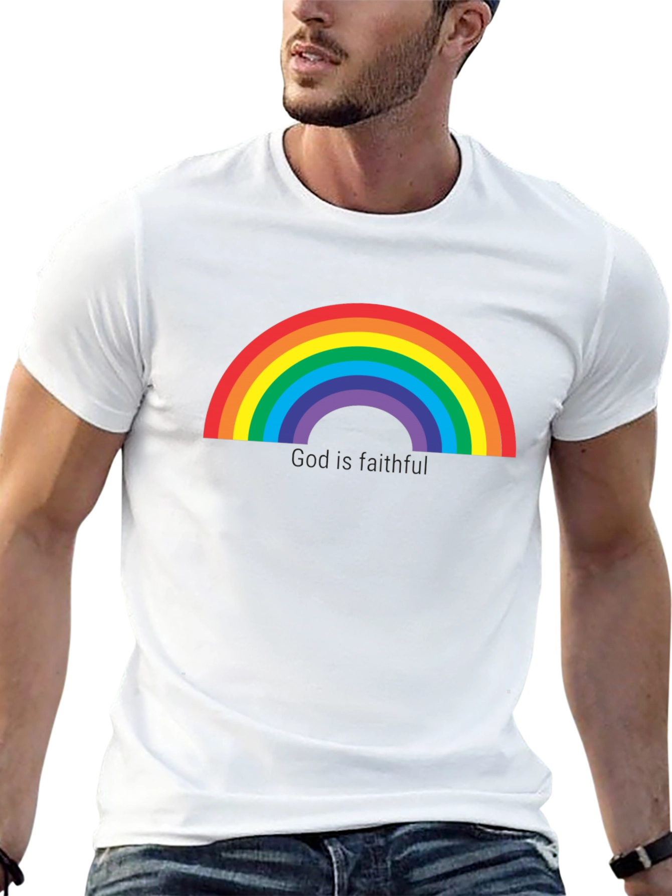 Rainbow Graphic Tee - God is Faithful