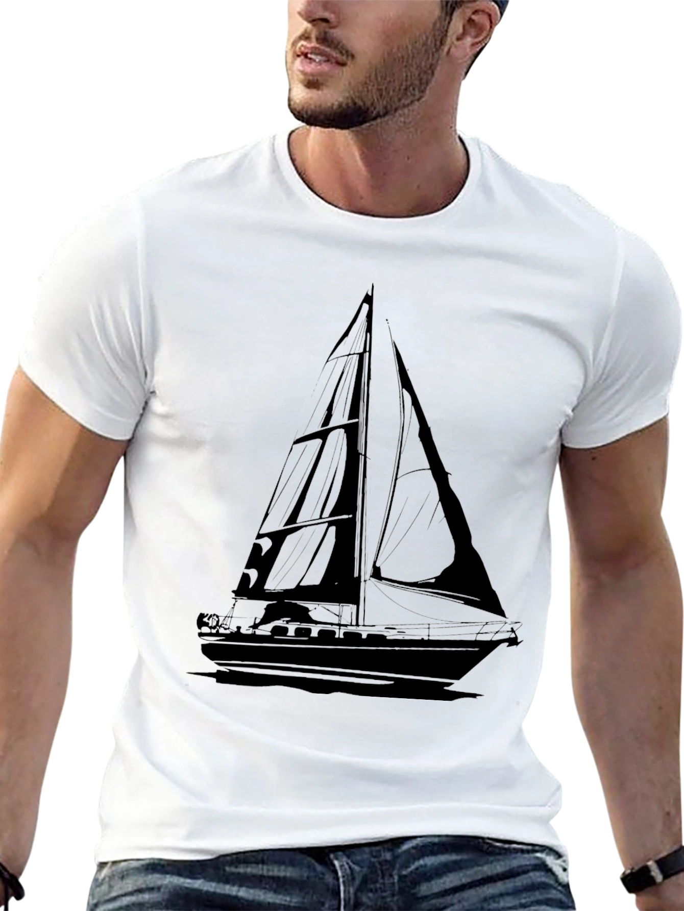 Mens Black Sailboat Graphic Tee
