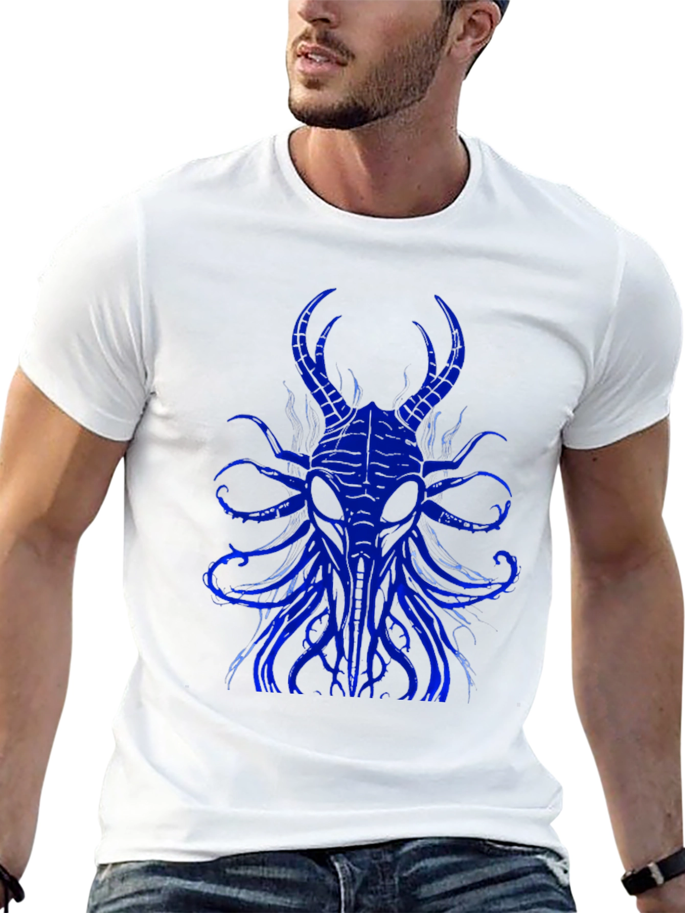 Mens Black T-Shirt with Blue Cthulhu Graphic