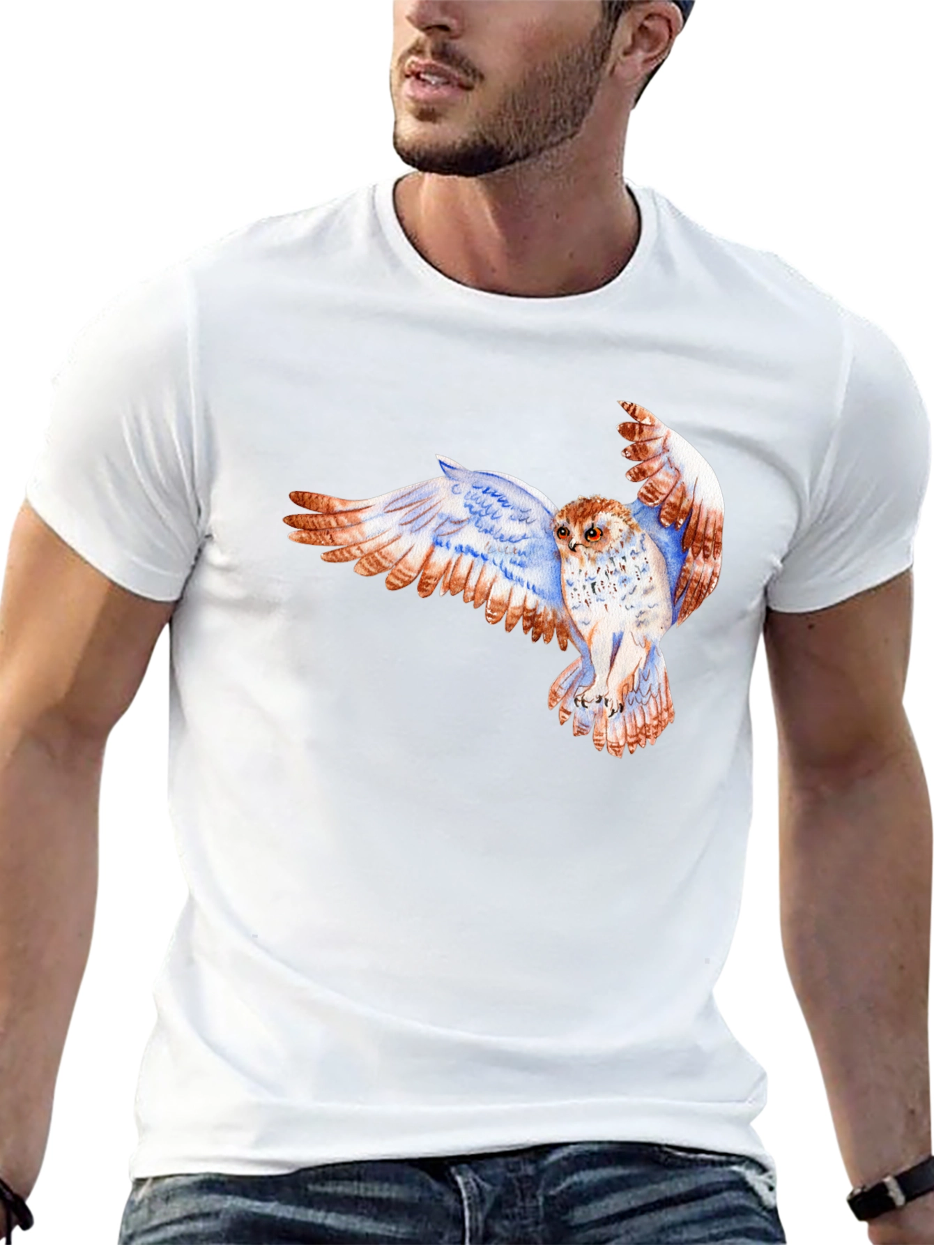 Owl Print Crew Neck T-Shirt - Mens Graphic Tee