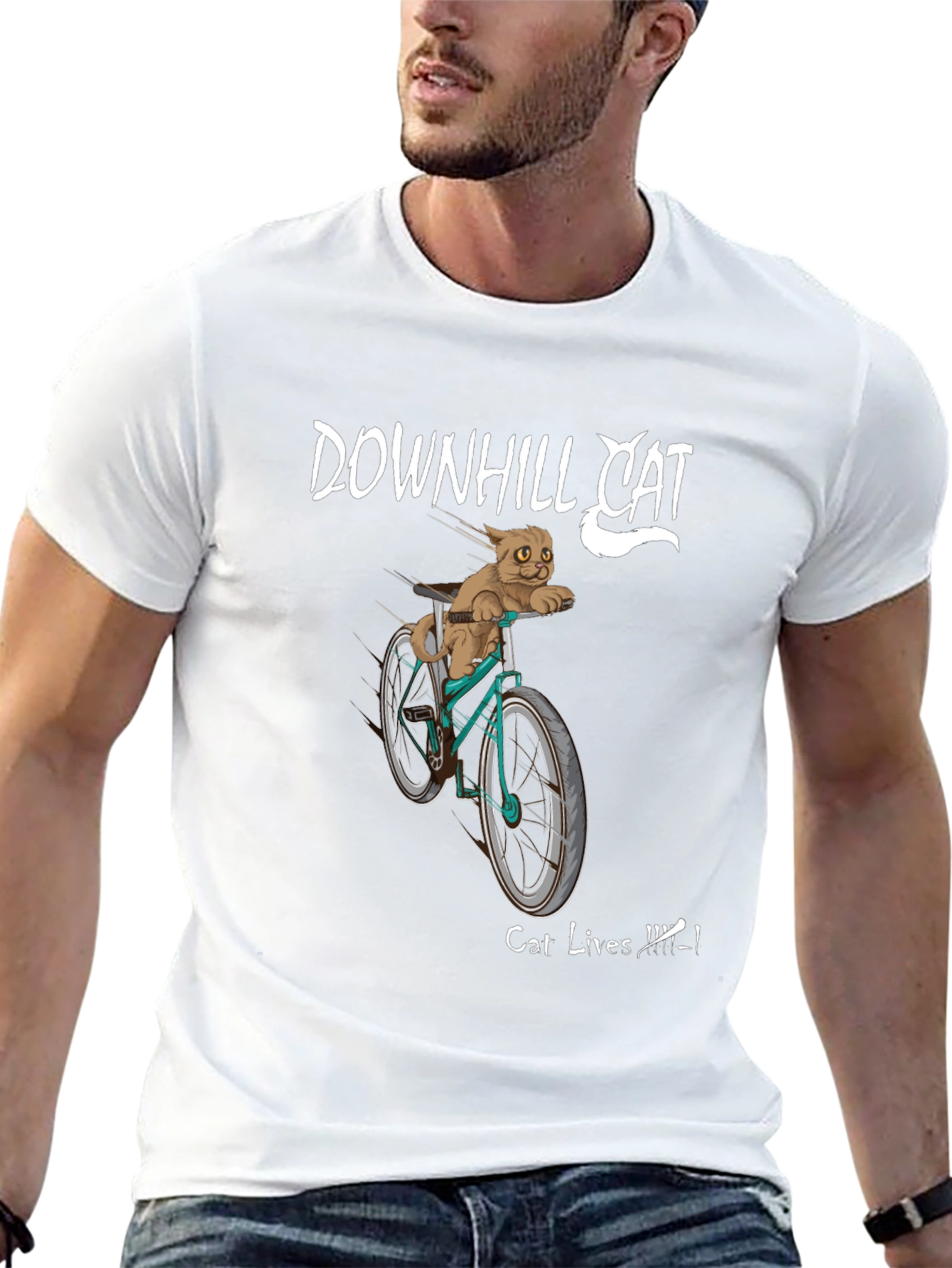 Downhill Cat Graphic T-Shirt