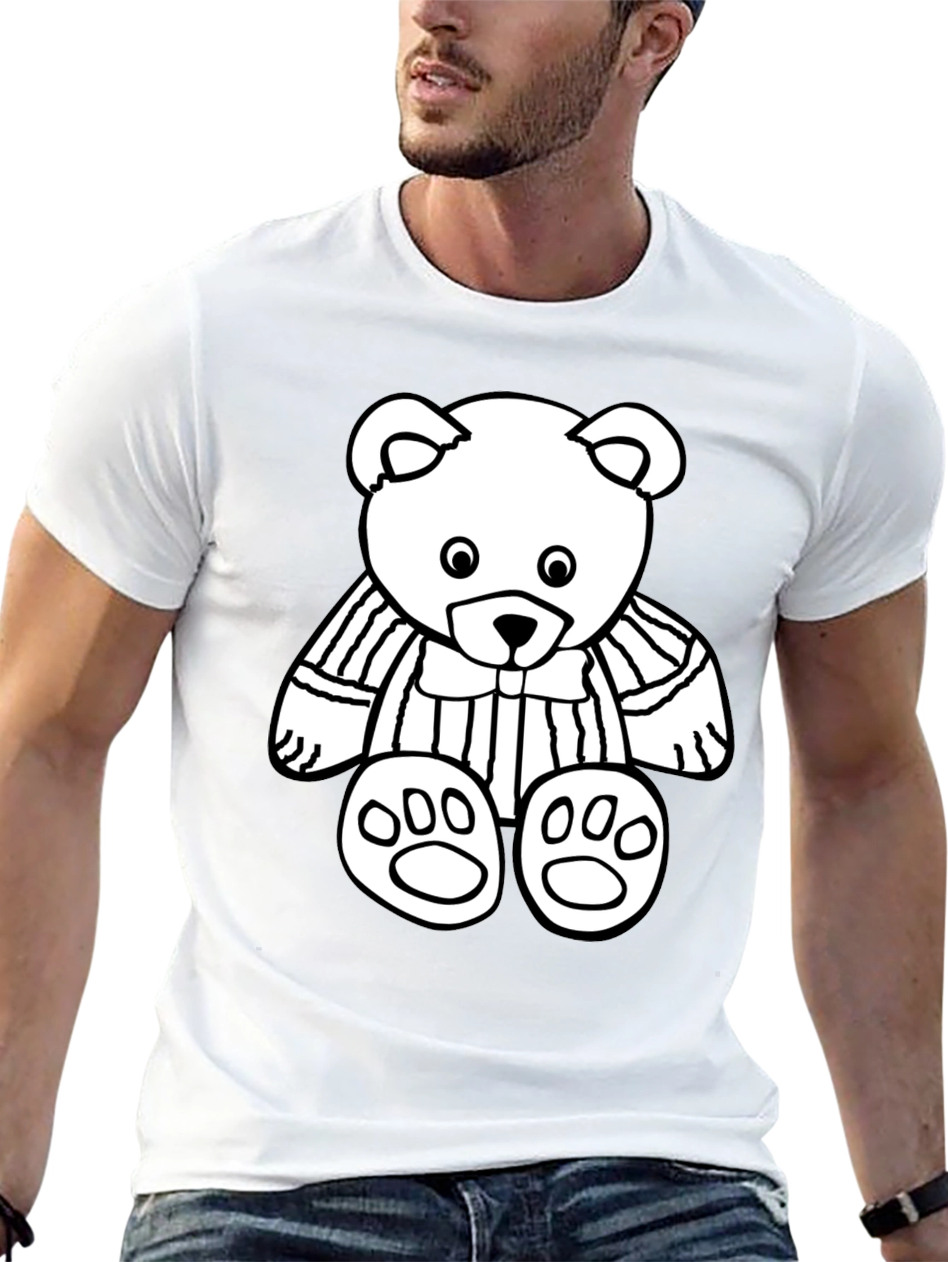 Black T-Shirt with Cute Bear Graphic Print