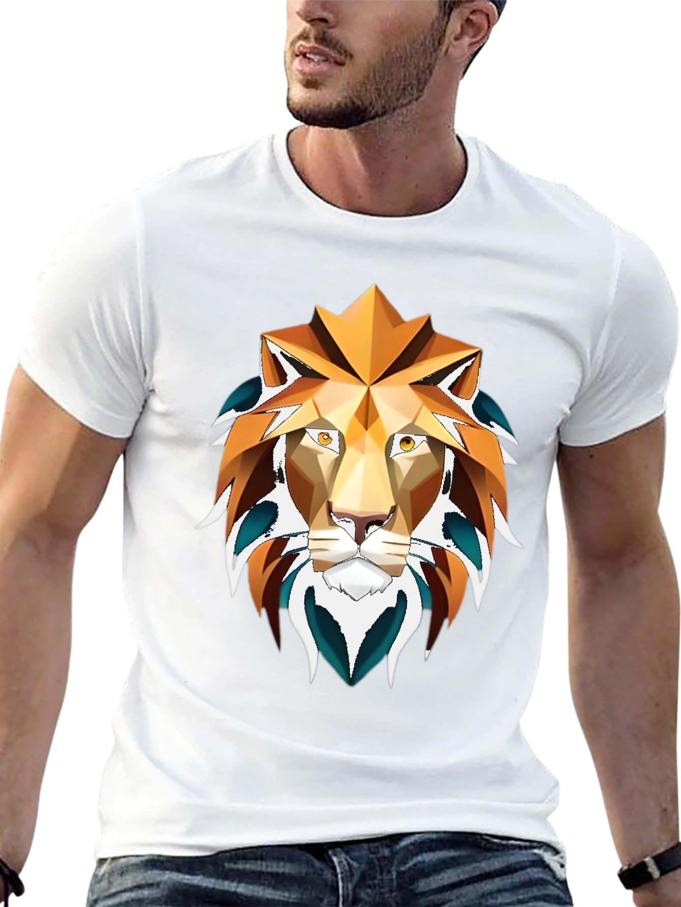 Geometric Lion Graphic Tee - Stylish Mens Shirt