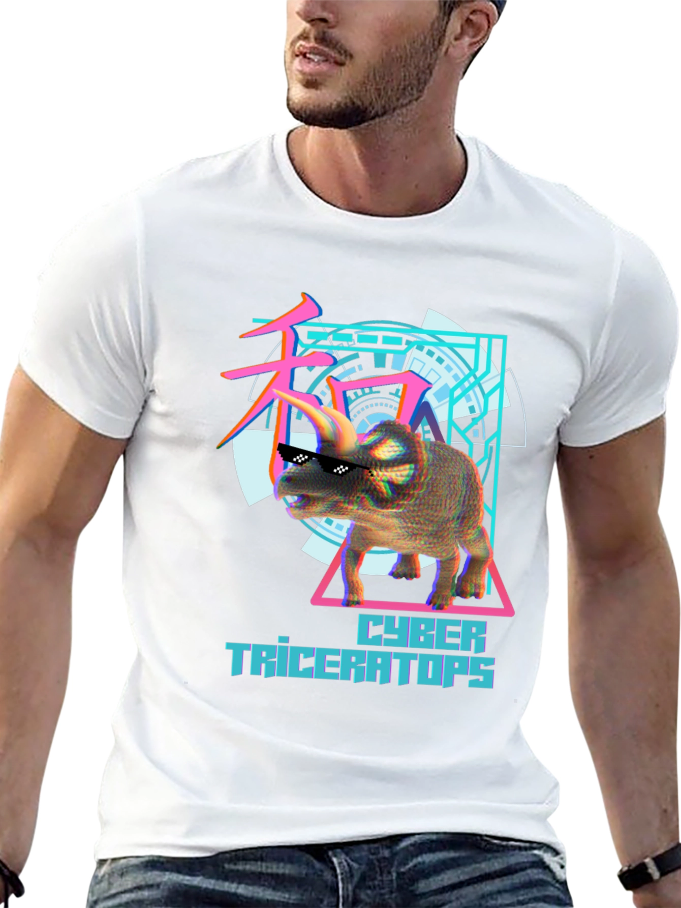 Cyber Triceratops Graphic Tee - Cool Dinosaur Shirt