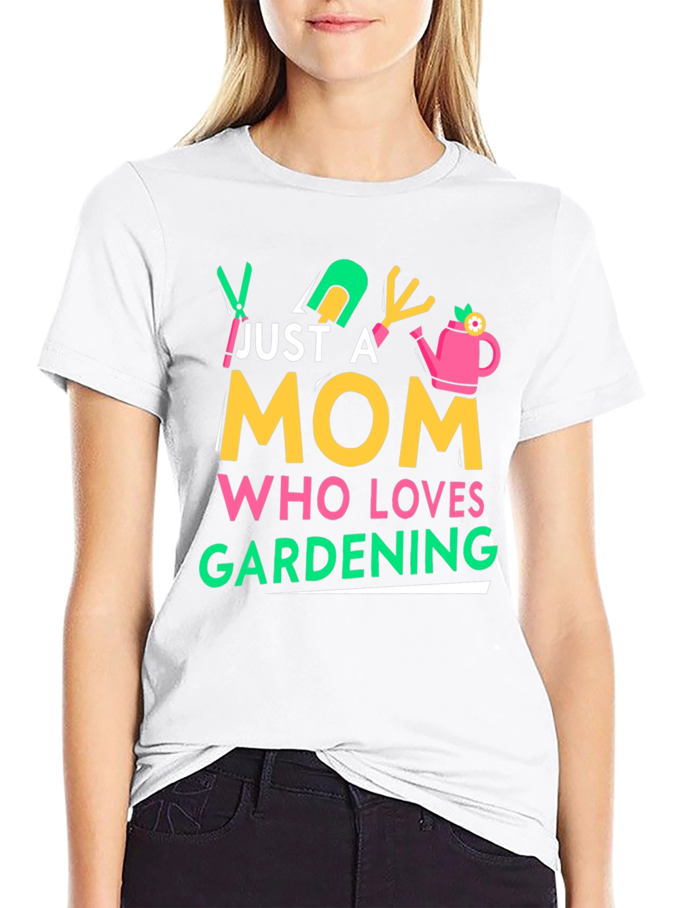 Just A Mom Who Loves Gardening Black T-Shirt