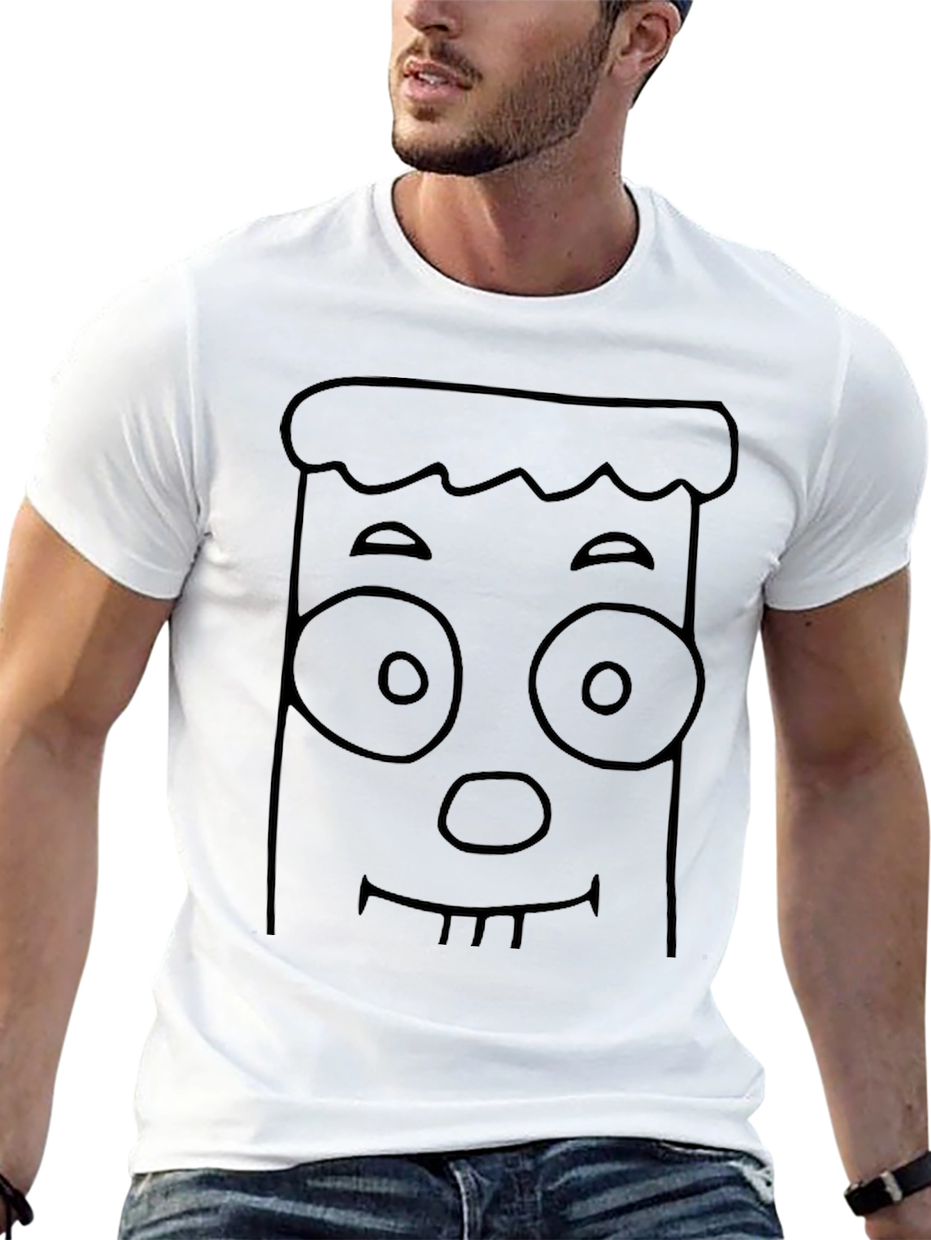 Funny Cartoon Face Graphic Black T-Shirt
