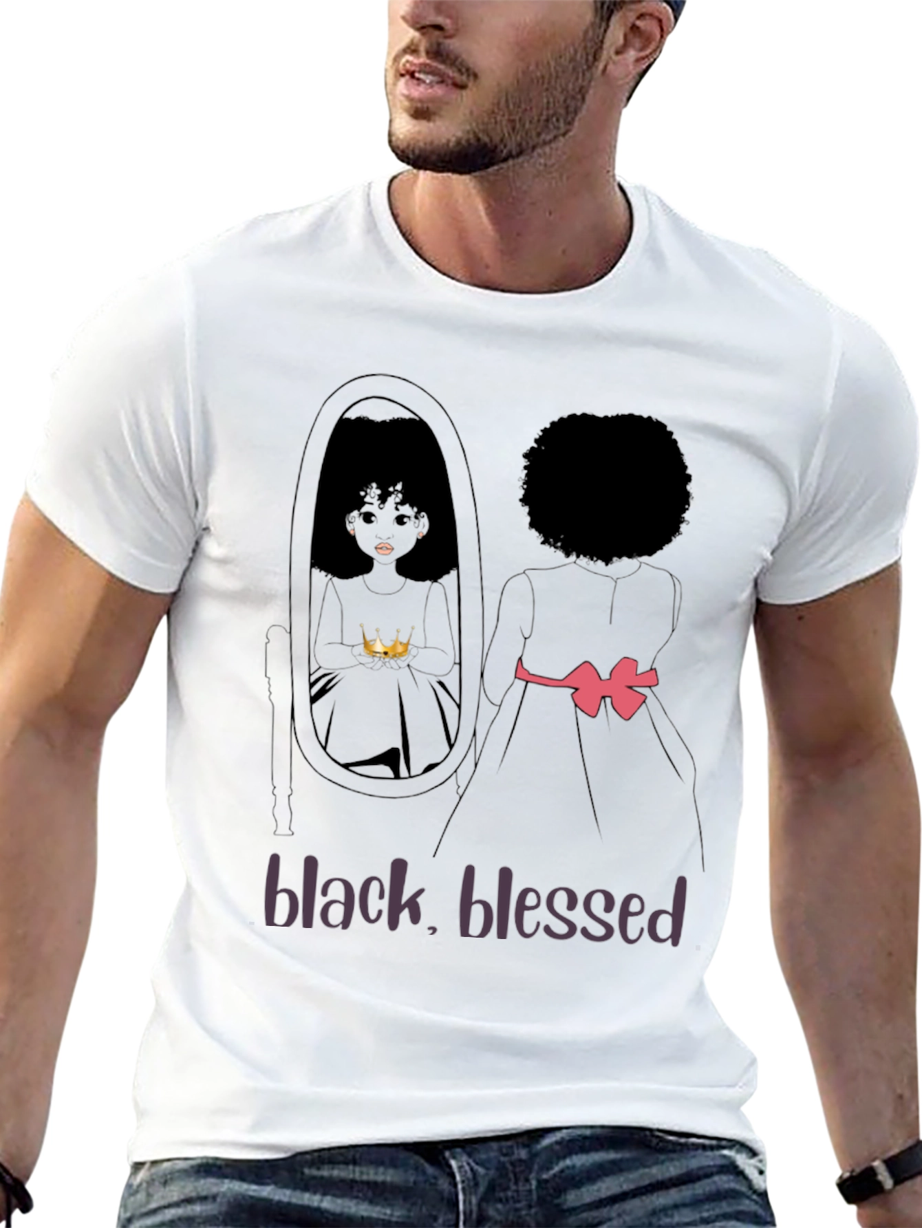 Black Blessed T-Shirt - Afro Girl Mirror Design