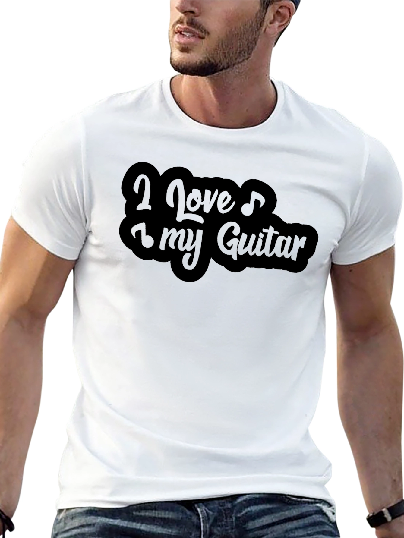 I Love My Guitar Black Graphic Tee Shirt