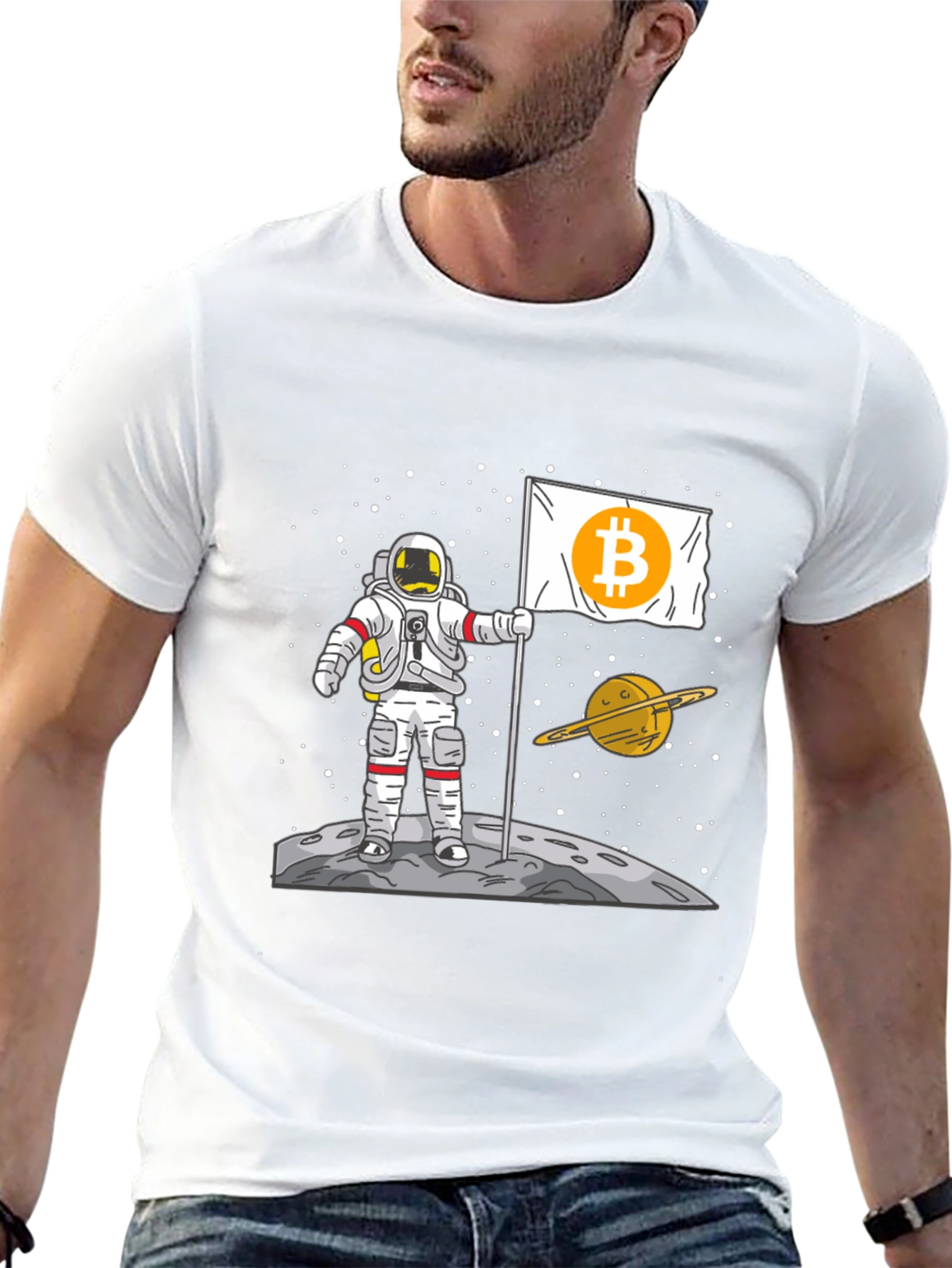 Bitcoin Astronaut Graphic Tee - Crypto Space Explorer