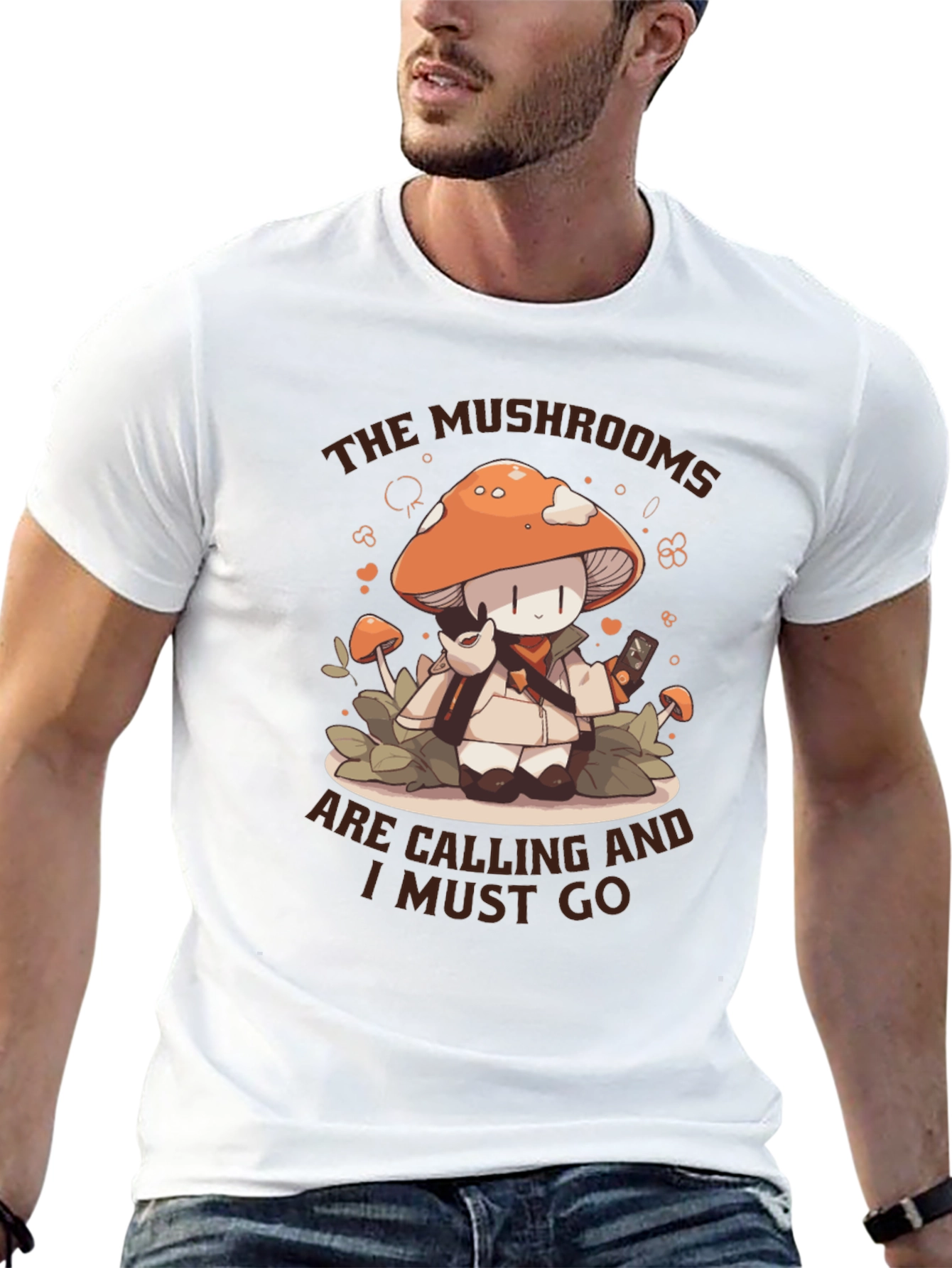 Mushroom Calling T-Shirt - Cute Cartoon Graphic Tee