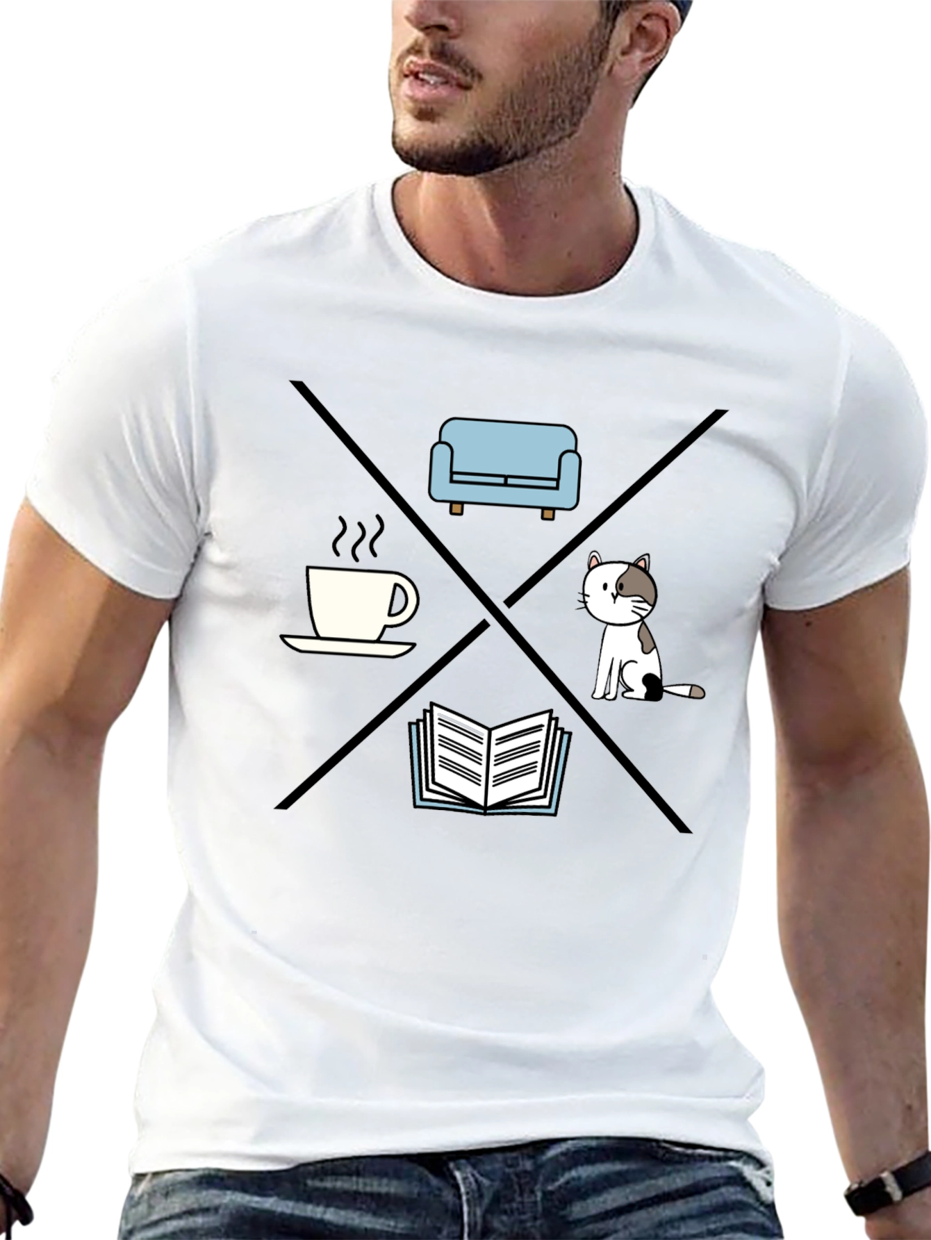 Relax T-Shirt: Coffee Couch Cat Book