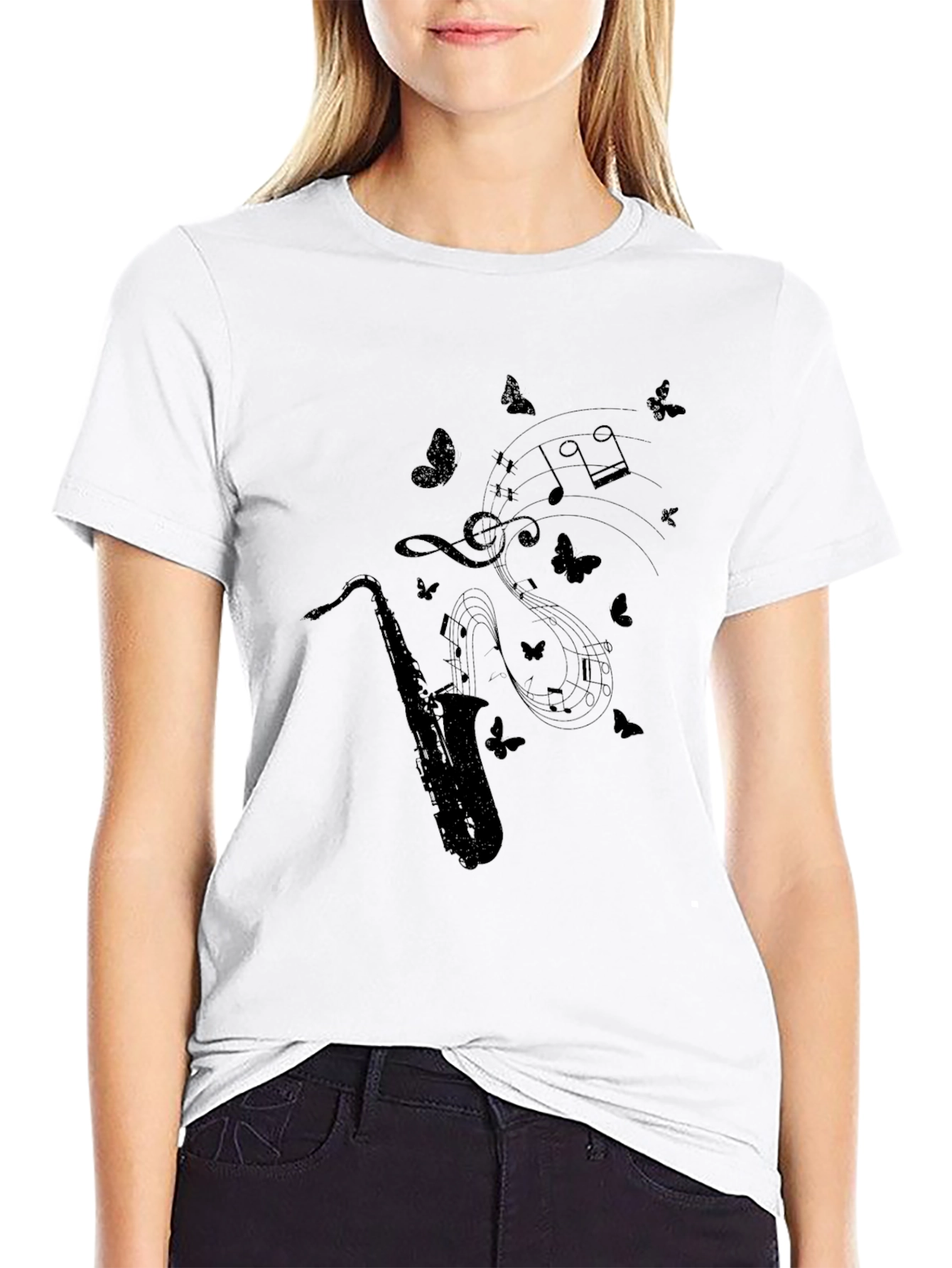 Saxophone Music Notes Graphic Tee
