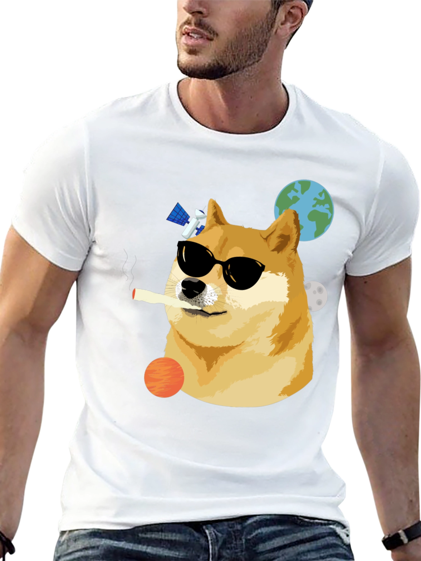 Cool Doge Smoking in Space T-Shirt