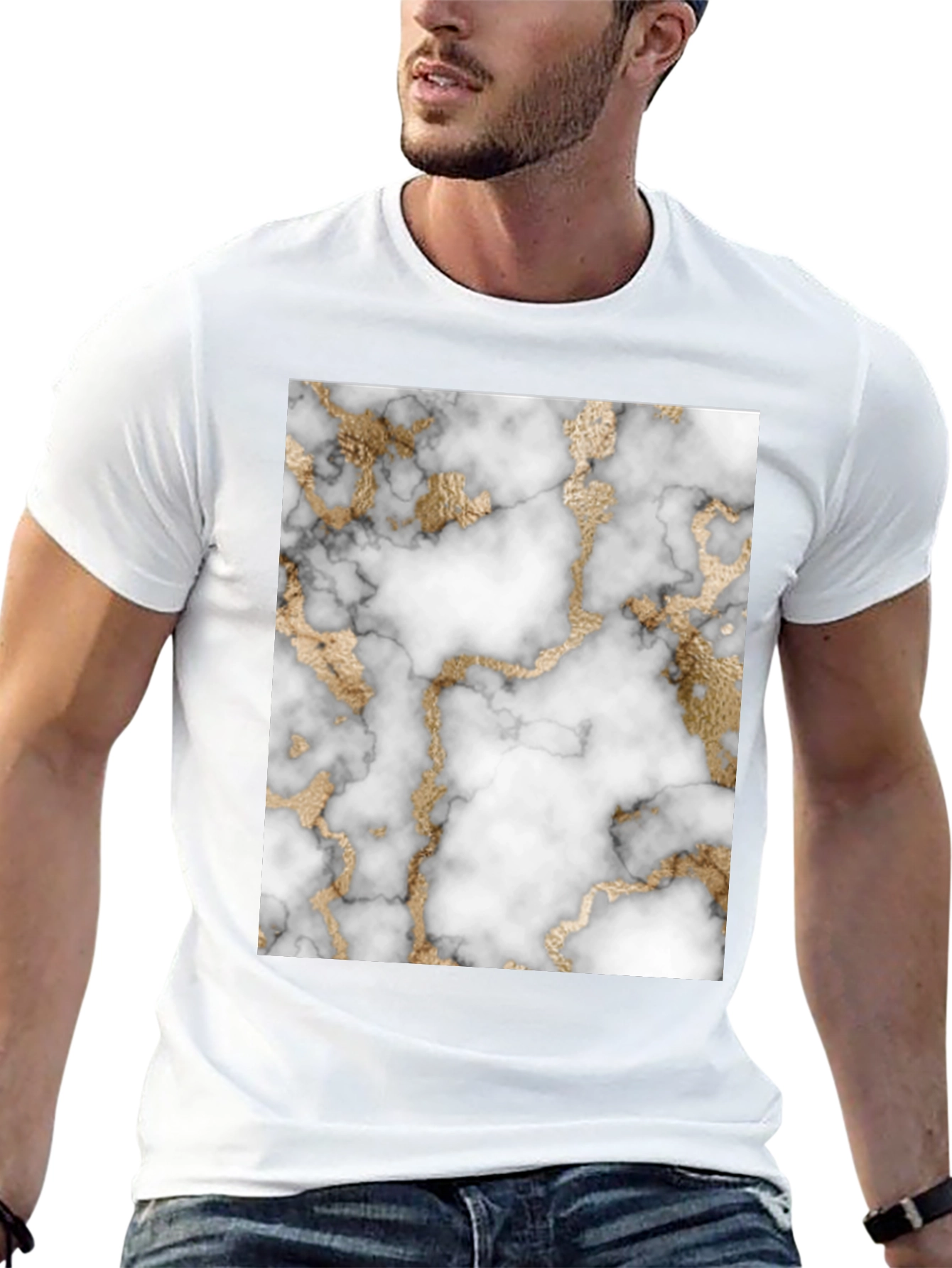 Marble & Gold Graphic Tee - Stylish Cotton T-Shirt
