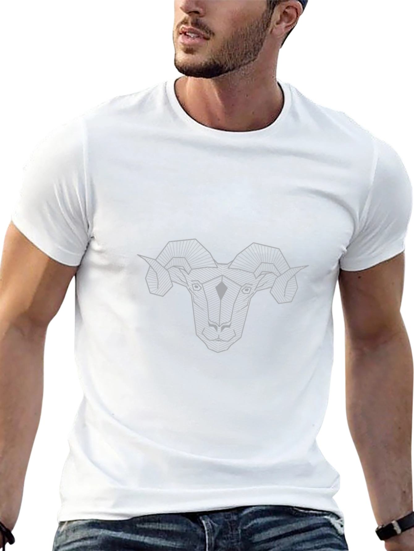 Geometric Ram Head Graphic Tee - Black