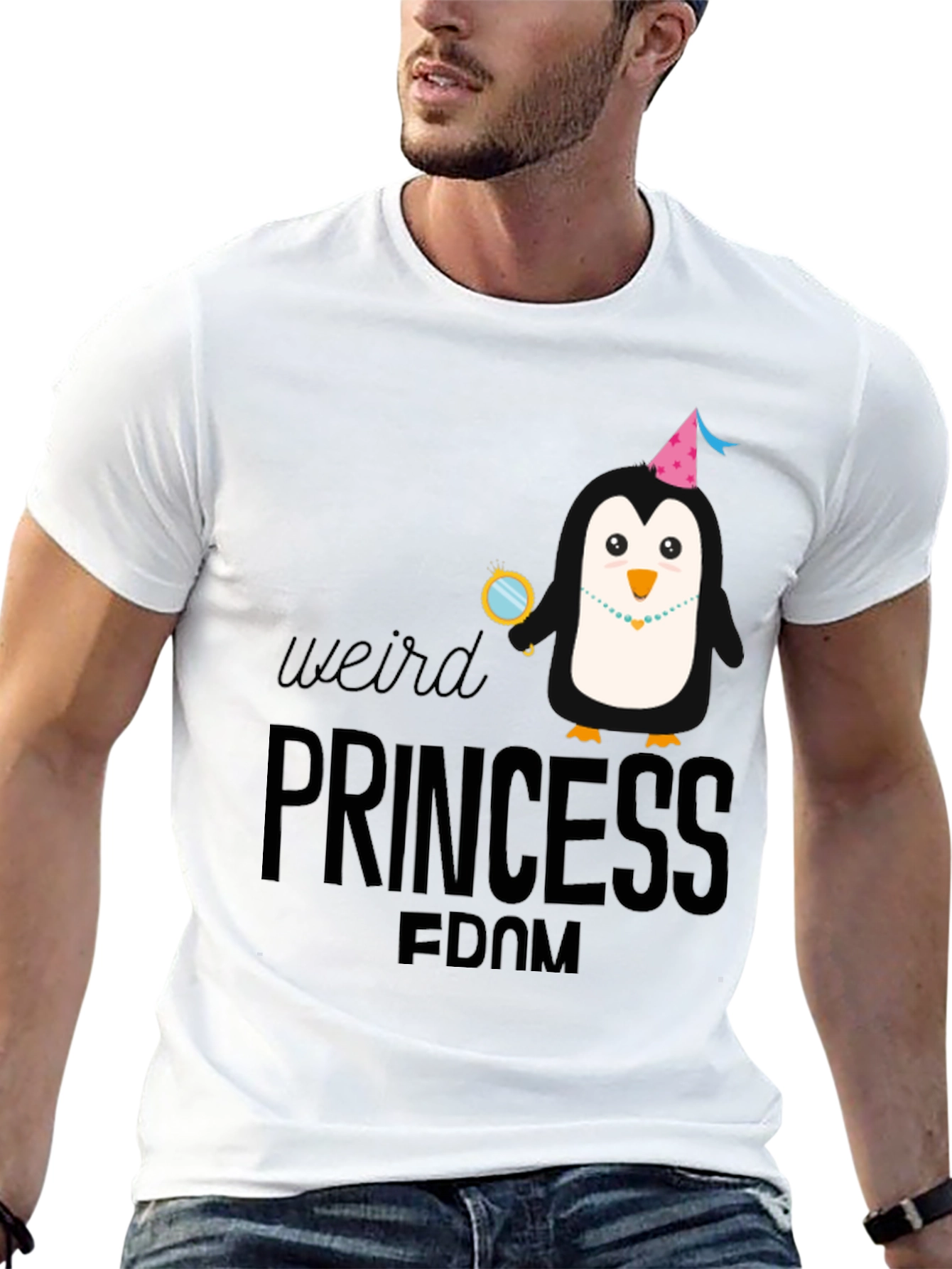 Weird Princess Penguin Graphic T-Shirt - Black