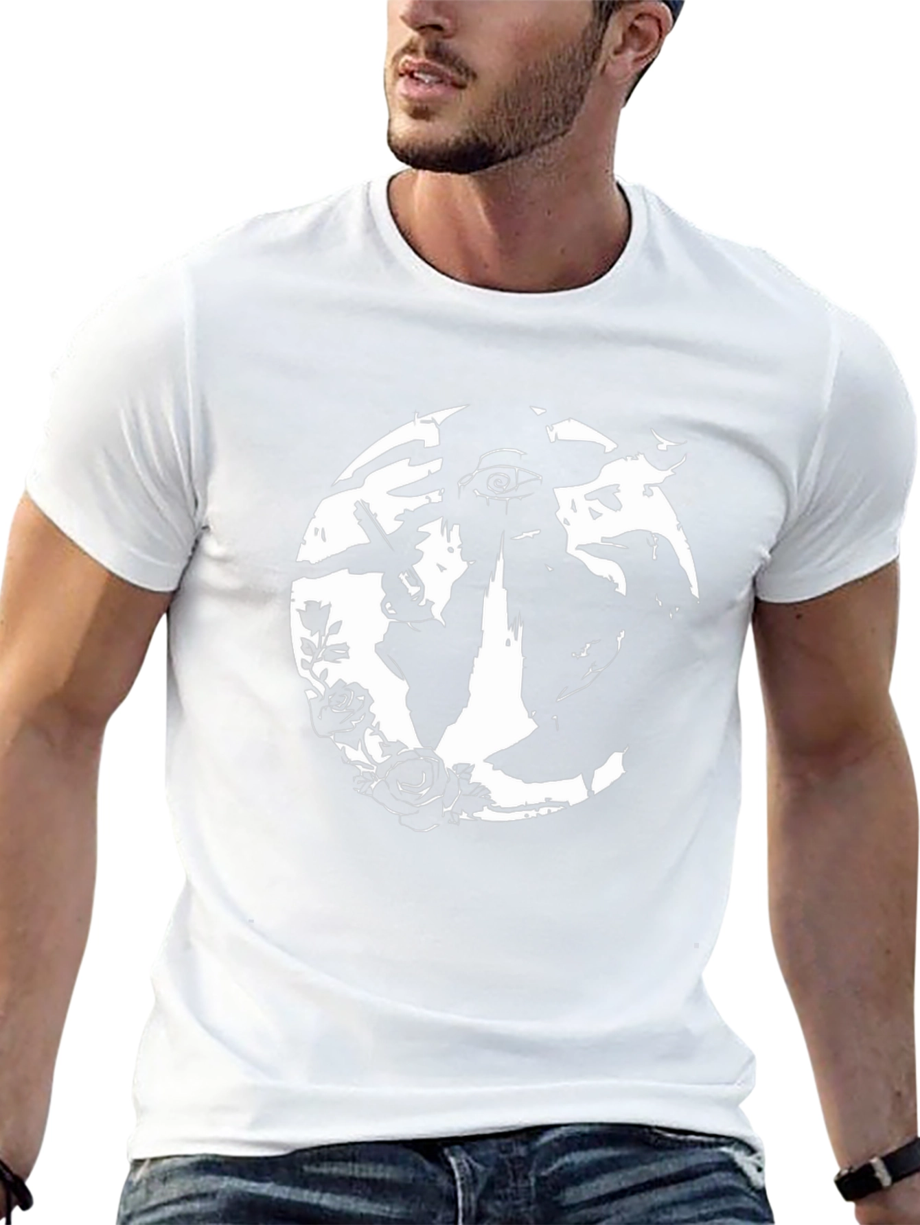 Black T-Shirt with White Graphic Design