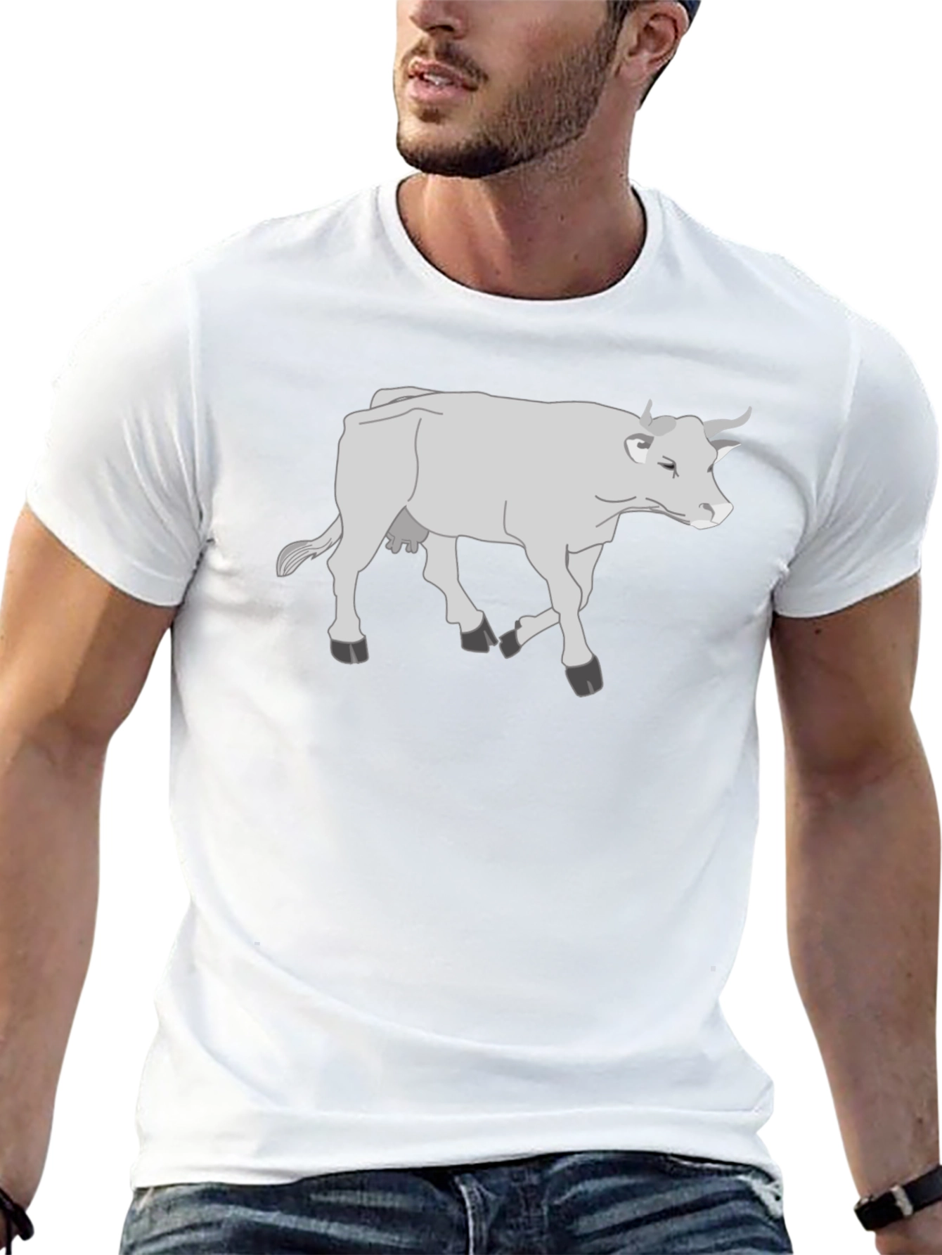 Cow Graphic T-Shirt - Black Cotton Casual Tee
